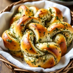 - 3 cups all-purpose flour - 1 packet (2 ¼ teaspoons) instant yeast - 1 teaspoon sugar - 1 teaspoon salt - 1 cup warm water (about 110°F) - 2 tablespoons olive oil - 2 tablespoons unsalted butter, melted - 4 cloves garlic, minced - 2 tablespoons fresh parsley, finely chopped - 1 tablespoon fresh rosemary, finely chopped - Pinch of red pepper flakes (optional) When making Garlic Herb Dinner Knots, you need a mix of dry and wet ingredients. First, the dry ingredients include all-purpose flour, instant yeast, sugar, and salt. These form the base of your dough. The warm water activates the yeast, while olive oil adds richness. The butter, melted, gives flavor and helps the knots brown nicely. For the flavor enhancers, minced garlic brings a strong taste. Fresh parsley and rosemary add bright, herbal notes. If you like some heat, consider adding red pepper flakes. This simple mix of ingredients creates a tasty treat that pairs well with many meals. Gather these items to start your cooking adventure. Each ingredient plays a role in making your knots soft, flavorful, and irresistible. {{ingredient_image_1}} - Activating the yeast: Start by mixing warm water, sugar, and yeast in a large bowl. Let it sit for about 5 minutes. You want it to become frothy. This means the yeast is active and ready to work. - Mixing dry and wet ingredients: Gradually add flour and salt to the yeast mixture. Stir until a rough dough forms. This step combines all your ingredients. - Kneading the dough: Add olive oil and knead the dough for about 5-7 minutes. You can use your hands or a stand mixer with a dough hook. The dough should feel smooth and elastic. - First rise overview: Place the kneaded dough in a lightly greased bowl. Cover it with a damp cloth. Let it rise in a warm spot for about 1 hour. The dough should double in size. - How to know when it's ready: The dough is ready when it feels puffy and has grown in size. You can poke it gently, and it should spring back slightly. - Dividing dough into pieces: Once risen, punch down the dough to release air. Transfer it to a floured surface and divide it into 12 equal pieces. - Rolling ropes and tying knots: Roll each piece into a rope about 8 inches long. Tie it into a knot and tuck the ends under. This gives the knots their shape. - Preparing baking sheet: Line a baking sheet with parchment paper. Place the knots on the sheet, leaving some space between each one for rising. To make great dinner knots, knead your dough well. Kneading helps develop gluten, making the dough stretchy. Aim for about 5-7 minutes of kneading. If the dough feels sticky, add a touch more flour. Look for signs of a properly risen dough. It should double in size and feel puffy. When you poke it, the dough should spring back slowly. If it stays flat, it needs more time to rise. You can make these knots your own by adding herbs or spices. Try adding thyme, basil, or even oregano for a twist. You can mix fresh and dried herbs to suit your taste. To customize your garlic herb mix, use garlic powder if you want a milder garlic flavor. For a kick, add crushed red pepper or even a sprinkle of parmesan. Always check your oven temperature. An accurate oven gives you the best rise and color. Use an oven thermometer if you’re unsure. Ensure even baking by spacing your knots apart on the baking sheet. This allows hot air to flow around them. Rotate the sheet halfway through baking to help them brown evenly. Pro Tips Use Fresh Herbs: Fresh herbs enhance the flavor of your garlic herb knots. Make sure to use freshly chopped parsley and rosemary for the best taste. Knead Properly: Kneading the dough well is crucial for developing gluten, which gives the knots their chewy texture. Aim for at least 5-7 minutes of kneading. Check Oven Temperature: Oven temperatures can vary, so keep an eye on your knots while baking. They should be golden brown and smell delicious when done. Brush Again After Baking: For an extra burst of flavor, brush the baked knots with any remaining garlic herb butter as soon as they come out of the oven. {{image_2}} You can make garlic knots even better by adding cheese. Mozzarella is a great choice. Just place a small piece inside each knot before you tie it. This makes them gooey and tasty. You might need to bake them a bit longer. Check for a golden brown color to know they’re done. You can switch up the herbs in your knots. Fresh thyme or basil can add a new flavor. Mix dried herbs with fresh for more depth. Dried herbs are stronger, so use less. Fresh herbs give a bright taste, and using both can create a lovely blend. If you want to change the heat level, try different spices. Instead of red pepper flakes, use cayenne pepper for more heat. You could also add black pepper for a milder kick. This way, you can make the knots just how you like them. To keep your garlic herb dinner knots fresh, store them in an airtight container. A zip-top bag works well too. Place a paper towel in the bag to absorb moisture. This helps prevent sogginess. Your knots stay fresh for about 2-3 days in the fridge. After that, they may start to dry out. To heat the knots without losing their texture, use the oven. Preheat it to 350°F (175°C). Place the knots on a baking sheet for about 5-7 minutes. This warms them up and keeps them soft. If you're in a hurry, the microwave is an option. Heat them for about 10-15 seconds. However, they may get a bit chewy. You can freeze garlic herb dinner knots before or after baking. If freezing before baking, shape the knots and place them on a baking sheet. Freeze them until firm, then transfer them to a freezer bag. They can stay frozen for up to 3 months. To thaw, leave them in the fridge overnight. Bake them directly from the freezer, adding a few extra minutes to the cooking time. If freezing after baking, let them cool first. Then, store them in a similar way. Reheat them in the oven for the best results. You can serve many tasty dishes with Garlic Herb Dinner Knots. Here are some great options: - Soups: Tomato soup or minestrone pairs well. - Salads: A fresh green salad adds crunch. - Dips: Try olive oil and balsamic vinegar for dipping. - Main Course: They go well with pasta or grilled chicken. Each of these complements the soft, garlicky flavor of the knots. Yes, you can make the dough ahead of time. Here are some tips: - Refrigerate: After kneading, cover the dough and place it in the fridge. - Time: You can store it for up to 24 hours. - Bring to Room Temp: Before shaping, let it warm up for about 30 minutes. This method saves time on busy days while keeping the flavor fresh. To make your knots fluffy, focus on these key factors: - Kneading: Knead the dough well for 5-7 minutes. This builds gluten. - Rising: Let the dough rise until it doubles in size. A warm spot helps. - Don’t Rush: Allow the knots to rest before baking. These steps are vital for getting that light and airy texture you want. Garlic herb dinner knots are simple and fun to make. We discussed ingredients, from flour to flavor boosters. The steps, like kneading and rising, ensure a great dough. We shared tips for perfect texture and baking. Variations can spice things up, whether you add cheese or herbs. Lastly, proper storage helps keep your knots fresh and tasty. With these tips, you can make delicious knots every time. Enjoy your baking!