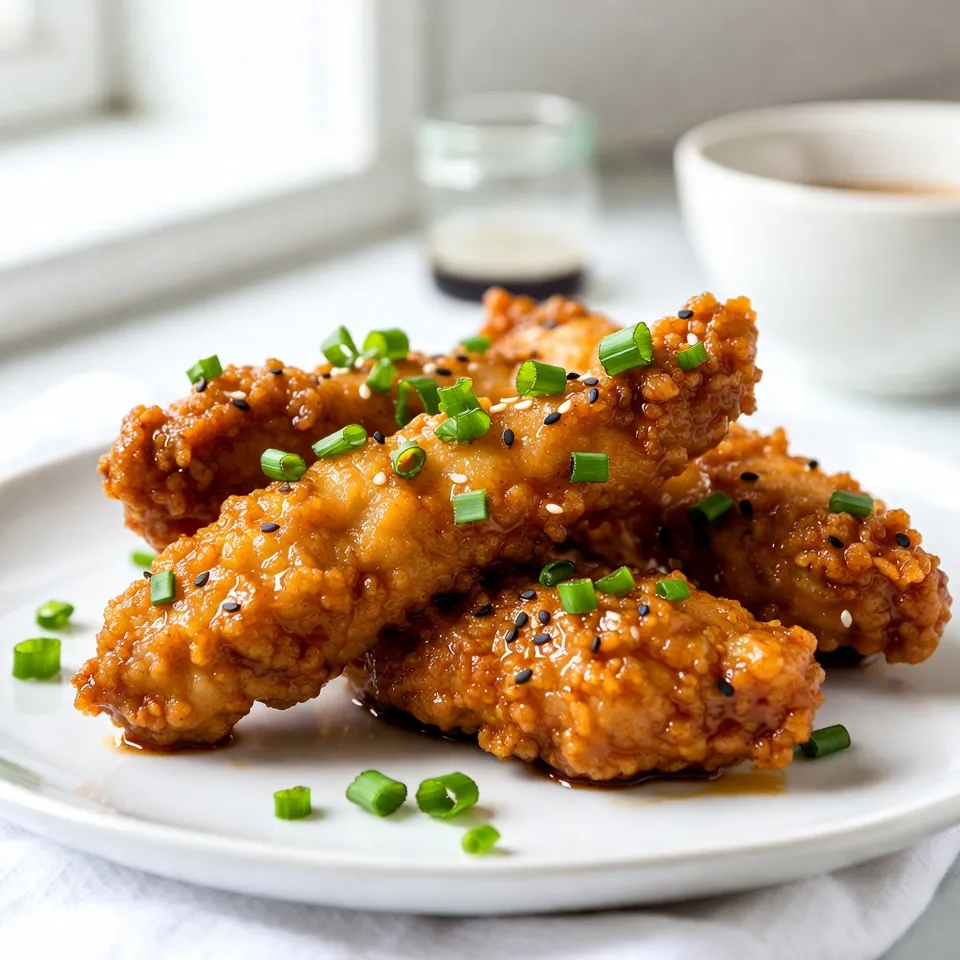 To make Spicy Honey Garlic Tenders, you need simple yet flavorful ingredients. Each ingredient plays a key role in creating that mouth-watering taste. Here’s what you will need: - 1 pound chicken tenders - 1/4 cup honey - 3 tablespoons soy sauce (or tamari for gluten-free option) - 2 tablespoons rice vinegar - 2 cloves garlic, minced - 1 teaspoon fresh ginger, grated - 1 teaspoon red pepper flakes (adjust to taste) - Salt and pepper to taste - 1 tablespoon olive oil - 1/4 cup green onions, sliced (for garnish) - Sesame seeds (for garnish) Each ingredient adds its own unique flavor. The honey gives a sweet touch. It balances the heat from the red pepper flakes. Soy sauce provides umami, while rice vinegar adds a hint of tang. Garlic and ginger offer depth and warmth. The fresh green onions and sesame seeds at the end give a nice crunch. When you gather these items, you set the stage for a dish that truly shines. Don't skip any of them, as they work together to create a delicious experience. {{ingredient_image_1}} Start by mixing the marinade. In a bowl, combine the honey, soy sauce, rice vinegar, minced garlic, grated ginger, red pepper flakes, salt, and pepper. Whisk it well until smooth. This mix brings the sweet and spicy flavors together. Next, add the chicken tenders to the bowl. Make sure they get fully coated with the marinade. Cover the bowl and let it sit in the fridge. Aim for at least 30 minutes, or up to 2 hours for a stronger taste. Before baking, preheat your oven to 400°F (200°C). This step is key for even cooking. While the oven heats up, prepare your baking sheet. You can line it with parchment paper or lightly grease it with olive oil. This helps prevent sticking, so your tenders come off easily. Once the oven is ready, take the marinated chicken out. Arrange the chicken tenders on your prepared baking sheet. Make sure they sit in a single layer for even baking. After that, drizzle a bit of olive oil over the top. This oil adds extra crispiness. Bake the tenders for about 15-20 minutes. They should turn golden brown and reach an internal temperature of 165°F. In the final 5 minutes of baking, it's time to glaze. Drizzle some of the leftover marinade over the tenders. This adds more flavor and creates a delicious glaze. Keep an eye on the time to avoid burning. When the tenders are done, take them out of the oven. Let them rest for a couple of minutes. This helps keep them juicy. For garnish, slice some green onions and sprinkle them on top. Add sesame seeds for a nice crunch. Serve these tenders with sides like steamed rice or a fresh salad. Enjoy the mix of sweet and spicy in each bite! To get the best flavor, adjust the spice levels in your marinade. If you want it hotter, add more red pepper flakes. For a milder taste, reduce the amount. You can also try alternative sauces. For a tangy twist, use teriyaki or sriracha. These options can add depth to your dish. Cooking time is key for tender chicken. Bake your tenders for about 15 to 20 minutes. Check that the internal temperature reaches 165°F. This ensures the chicken is safe to eat and still juicy. Use a meat thermometer for accuracy. Pair your spicy honey garlic tenders with side dishes like steamed rice or a fresh salad. These sides balance the heat and add freshness. For drinks, try sweet iced tea or a light beer. Both complement the flavors well and make your meal even better. Pro Tips Marination Time: The longer you marinate the chicken, the more flavorful it will be. Aim for at least 2 hours, or even overnight if you can plan ahead! Adjusting Spice Level: Feel free to adjust the amount of red pepper flakes based on your personal preference. Start with less for a milder flavor and add more for extra heat. Achieving Crispiness: Drizzling a little olive oil over the chicken before baking helps achieve a crispy texture. You can also broil them for the last couple of minutes for added browning. Serving Suggestions: These tenders pair wonderfully with a side of steamed rice, a fresh salad, or even in a wrap for a tasty lunch option. {{image_2}} If you want to make this dish gluten-free, use tamari instead of soy sauce. Tamari tastes just as good and keeps the flavor intact. Many people don't notice the difference. Always check labels to ensure your other ingredients are gluten-free too. You can swap the chicken tenders with tofu or tempeh. Both options soak up the marinade well. They add a delicious twist to the dish. If you prefer red meat, pork or beef works nicely too. Just adjust your cooking time for these proteins. Pork should reach 145°F, while beef can be medium-rare at 130°F. To brighten the dish, try adding citrus zest or juice. Lime or lemon adds a fresh kick. You can also experiment with spices like smoked paprika or cumin for deeper notes. Quick pickles are a great side too. They add crunch and balance the spicy sweetness. To keep your spicy honey garlic tenders fresh, store them in an airtight container. Make sure they cool down to room temperature before sealing. This helps avoid moisture build-up, which can make them soggy. You can keep them in the fridge for about three to four days. If you want to enjoy them later, just reheat them in the oven for the best taste. If you have leftovers, freezing is a great option. Place the cooked tenders in a freezer-safe bag or container. Squeeze out as much air as possible to prevent freezer burn. They can stay frozen for up to three months. When you're ready to eat, take them out and thaw overnight in the fridge. To reheat, bake them in the oven at 350°F (175°C) until heated through. This will help keep them crispy and tasty! You can make the tenders spicier by adding different peppers or hot sauce. For instance, try using jalapeños or serranos for fresh heat. You can also add a few dashes of your favorite hot sauce, like sriracha or Frank’s RedHot. If you like it really hot, increase the red pepper flakes in the marinade. Just remember to taste as you go. This way, you can find the perfect level of spice that you enjoy. Yes, you can bake the tenders instead of frying. Baking is a great way to enjoy a healthier meal. When you bake, the chicken cooks evenly and you use less oil. This method also keeps the tenders juicy inside while making the outside crispy. To bake, preheat your oven to 400°F (200°C) and arrange the tenders on a baking sheet. Drizzle olive oil on top for added crispiness. Bake for 15-20 minutes until they reach 165°F. Several sides pair nicely with spicy honey garlic tenders. Here are some great options: - Steamed rice: The mild flavor balances the spice. - Fresh vegetable salad: The crunch adds freshness. - Grilled veggies: They bring a smoky taste to your plate. - Sweet potato fries: Their sweetness complements the heat. Choose any of these sides for a complete meal that everyone will love! Yes, this recipe is perfect for meal prep. The tenders store well in the fridge. After cooking, let the tenders cool completely. Then, place them in an airtight container. They can last for about 3-4 days. You can also freeze cooked tenders for longer storage. Just make sure to thaw them in the fridge before reheating. Reheat in the oven or microwave for quick meals during the week. Enjoy your tasty meal prep! This blog post has covered how to make tasty, baked chicken tenders with honey. We talked about marinating, baking, and glazing them for full flavor. I shared tips to ensure tenderness and suggested serving options. You can even switch up the recipe with different proteins and flavors. Remember, cooking is about having fun and trying new things. Enjoy your chicken tenders any way you like!