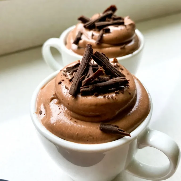 To make a rich Keto chocolate mousse, you need just a few simple ingredients: - 1 cup heavy whipping cream - 1/2 cup unsweetened cocoa powder - 1/4 cup powdered erythritol (or other keto-friendly sweeteners) - 1 teaspoon vanilla extract - 1/4 teaspoon salt - 2 large eggs, separated - Optional: dark chocolate shavings or berries for garnish These ingredients combine to create a smooth, creamy dessert that fits perfectly into a keto diet. If you don't have an ingredient, you can often swap it. Here are some common substitutions: - Use coconut cream instead of heavy cream for a dairy-free option. - Instead of powdered erythritol, try stevia or monk fruit sweetener. - If you want a richer chocolate flavor, use dark cocoa powder. These swaps can keep your mousse delicious while catering to your needs. Choosing the best ingredients matters for great flavor. Here are some tips: - Select heavy cream with a high fat content for the best texture. - Look for unsweetened cocoa powder that is rich and dark. - When buying eggs, choose organic or free-range for better taste and quality. High-quality ingredients make your Keto chocolate mousse shine and taste amazing! {{ingredient_image_1}} This mousse is quick and easy to make. You need just a few simple ingredients. Gather your tools and ingredients first to make the process smooth. You will need a medium mixing bowl, electric mixer, and spatula. 1. In a medium mixing bowl, add: - 1 cup heavy whipping cream - 1/2 cup unsweetened cocoa powder - 1/4 cup powdered erythritol - 1 teaspoon vanilla extract - 1/4 teaspoon salt Mix these on medium-high speed for about 3-4 minutes. You want soft peaks to form. 2. In another bowl, beat the 2 large egg whites until they form stiff peaks. Make sure your bowl and mixer are very clean. This step is key for a light mousse. 3. Next, gently fold the whipped cream mixture into the egg whites. Use a spatula and be careful not to deflate the mix. This keeps the mousse airy and light. 4. Once combined, spoon the mousse into serving cups. 5. Refrigerate for at least 30 minutes. This helps the mousse to set and get firm. 6. After chilling, you can garnish each mousse with dark chocolate shavings or fresh berries. This adds a nice touch and extra flavor. Serve the mousse cold for the best taste. It makes a great dessert for any occasion. I love to add a few berries on top for color and a burst of freshness. Enjoy your rich and simple keto chocolate mousse! Keto chocolate mousse is a rich treat that fits well into your keto diet. Each serving has about: - Calories: 250 - Fat: 22g - Protein: 5g - Carbohydrates: 6g - Fiber: 3g - Net Carbs: 3g This mousse is low in carbs and high in healthy fats. It helps keep your energy up while staying in ketosis. The ingredients in this mousse offer great health benefits: - Heavy whipping cream: High in fat, it supports heart health. - Cocoa powder: Rich in antioxidants, it can improve mood. - Erythritol: A keto-friendly sweetener, it does not spike blood sugar. - Eggs: Provide protein and essential nutrients. These ingredients work together to give you a tasty and healthy dessert. This recipe makes four servings, perfect for sharing. Each serving gives a satisfying treat without breaking your diet. If you want a smaller portion, you can easily divide it further. Just remember to adjust your macros based on the size you choose. Enjoy your mousse guilt-free! Pro Tips Use Chilled Ingredients: Ensure your heavy cream and mixing bowl are chilled to help the cream whip faster and achieve better volume. Quality Cocoa Matters: Use high-quality unsweetened cocoa powder for a rich chocolate flavor. Dutch-processed cocoa can give a smoother taste. Egg Whites Technique: To get the best volume from your egg whites, make sure they are at room temperature and your bowl is completely grease-free. Garnish Creatively: Experiment with different toppings like chopped nuts, coconut flakes, or a sprinkle of sea salt for a gourmet touch. {{image_2}} To get the best texture for your keto chocolate mousse, focus on whipping. Start by whipping the heavy cream until soft peaks form. This takes about 3-4 minutes. Next, beat the egg whites until they reach stiff peaks. Clean tools help achieve this. Finally, fold the whipped cream gently into the egg whites. This keeps the mousse light and airy. Avoid overmixing the mousse. If you mix too much, it loses its fluffy texture. Also, don’t skip the egg whites. They add volume and help the mousse set well. Lastly, ensure your bowls and beaters are clean. Any grease can prevent the egg whites from whipping properly. You can boost the flavor of your mousse easily. Use high-quality cocoa powder for a rich taste. Adding a pinch of salt brings out the chocolate flavor. If you want a twist, try adding coffee or a few drops of mint extract. These options add depth without extra carbs. For a special touch, top with dark chocolate shavings or fresh berries before serving. You can make a creamy mousse using avocado. This gives a smooth texture and healthy fats. Simply blend ripe avocados with cocoa powder, sweetener, and vanilla. Mix until it's very smooth. This option is rich in nutrients and great for your keto diet. It also adds a unique flavor. You won't taste the avocado much, but you'll love the creaminess. You can add fun flavors to your mousse. For a minty twist, mix in a few drops of peppermint extract. This makes the mousse fresh and exciting. Want a coffee flavor? Just add a teaspoon of instant coffee or espresso powder. This gives a nice depth to the chocolate. Feel free to experiment with other flavors too, like almond or orange zest. If you want to skip dairy, use coconut cream instead of heavy whipping cream. Chill a can of full-fat coconut milk overnight. Then, scoop out the solid cream and whip it up. This gives you a fluffy texture. You can add sweetener and cocoa powder just like in the original recipe. This alternative keeps the mousse delicious and keto-friendly. Yes, you can make this mousse ahead of time. In fact, it tastes even better after chilling. Just prepare the mousse and store it in the fridge for up to two days. This way, the flavors blend well, and the texture sets nicely. The best sweeteners for keto recipes include erythritol, stevia, and monk fruit. These sweeteners have low carbs and do not spike blood sugar levels. I prefer powdered erythritol for this mousse because it blends smoothly and has no aftertaste. You can store leftovers in the fridge for up to two days. Make sure to cover the mousse well to keep it fresh. If you notice any change in texture or flavor, it’s best to discard it. Yes, you can use different types of chocolate. Dark chocolate works great for a rich flavor. Just remember to check the sugar content. You can also try unsweetened chocolate or cocoa powder for a lighter touch. Adjust sweeteners as needed to balance the taste. This blog post covered how to make keto chocolate mousse. We discussed key ingredients, tips for selection, and common substitutions. You saw step-by-step instructions for preparation and mixing. I shared nutritional info and health benefits, along with tips for texture and flavor enhancement. We explored fun variations, like avocado mousse and flavored options. Remember, avoiding common mistakes leads to better results. Enjoying this mousse can fit well into your keto diet. Now you have the knowledge to create a delicious treat. Happy cooking!