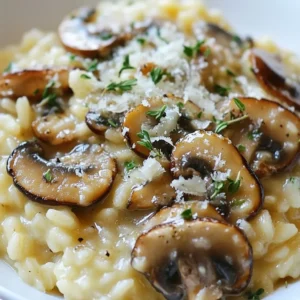 - 1 cup Arborio rice - 2 cups mixed mushrooms (shiitake, cremini, portobello), sliced - 1 small onion, finely chopped - 3 cloves garlic, minced - 1/2 cup heavy cream - 1/4 cup grated Parmesan cheese - 2 tablespoons olive oil - 1 tablespoon butter - 1 teaspoon fresh thyme, chopped - Salt and pepper to taste - Fresh parsley for garnish Choosing the best mushrooms When selecting mushrooms, look for firm, plump caps. They should be dry and free of dark spots. Fresh shiitake, cremini, and portobello mushrooms add rich flavor. Selecting quality Arborio rice For creamy risotto, choose high-quality Arborio rice. This rice has a high starch content. It helps create that smooth, creamy texture we all love. Fresh herbs vs. dried herbs Fresh thyme gives a vibrant flavor. If you use dried thyme, remember it is more potent. Use one-third of the amount you would use for fresh. Fresh herbs bring brightness to the dish. {{ingredient_image_1}} To start, we need to heat the vegetable broth. Pour four cups of broth into a pot. Set it on medium heat. We want it warm, not boiling. Keeping it warm helps the rice cook evenly. If the broth is too cold, the risotto will not cook well. Next, we prepare the base. In a large skillet, heat two tablespoons of olive oil and one tablespoon of butter. The mix adds great flavor. Once the oil is hot, add one small finely chopped onion. Sauté the onion until it becomes soft. This takes about three to four minutes. Then, add three cloves of minced garlic. Stir it in for about a minute. Now it’s time to add our mushrooms. Use two cups of mixed mushrooms, like shiitake, cremini, and portobello. Cook them for five to seven minutes. You want them tender and lightly browned. This step gives the risotto amazing flavor. Now for the risotto! First, add one cup of Arborio rice to the skillet. Stir it well. Make sure the rice gets coated with the oil and mushroom mix. Toast the rice for about two minutes. This helps bring out its nutty flavor. Start adding the warm broth one ladle at a time. Stir constantly as you add each ladle. Let the rice absorb most of the liquid before adding more. This process takes about 18 to 20 minutes. Keep stirring until the rice becomes creamy and al dente. When the rice is cooked, stir in half a cup of heavy cream and a quarter cup of grated Parmesan cheese. This makes the risotto rich and creamy. Season with fresh thyme, salt, and pepper to taste. Let it sit for two to three minutes before serving. Enjoy! To make a great risotto, you must stir constantly. This helps the rice release its starch. The starch is what makes the dish creamy. If you stop stirring, the rice could stick and burn. Keep the heat steady and your attention sharp. Adjusting the liquid is key for the creaminess you want. Start with one ladle of broth at a time. Wait until the rice absorbs most of it before adding more. This slow process builds the right texture. You want the rice to be al dente when ready. To boost flavor, add fresh herbs and spices. Thyme works well, but feel free to try others. Chopped parsley also adds a fresh taste. These herbs bring depth to your risotto. Using wine can add another layer of flavor. A splash of white wine before adding broth works wonders. It gives a nice acidity and richness. Just let it cook off before adding the broth. For risotto, a wide skillet is best. This shape helps the rice cook evenly. A heavy-bottom pan also prevents sticking. A wooden spoon is my go-to tool. It stirs well without scratching your pan. You might also want a ladle for adding broth. Having these tools makes the process easier. Pro Tips Use Fresh Mushrooms: Fresh mushrooms will enhance the flavor and texture of your risotto, making it more delicious. Consistent Stirring: Stirring the risotto continuously helps release the starch from the Arborio rice, resulting in a creamy consistency. Warm Broth: Always use warm broth when adding to the rice; this helps maintain the cooking temperature and ensures even cooking. Resting Time: Allowing the risotto to rest for a few minutes before serving helps the flavors meld together beautifully. {{image_2}} You can easily adapt creamy mushroom risotto for different diets. For a vegan version, swap the heavy cream and Parmesan cheese with plant-based options. Use coconut cream or cashew cream for richness. Nutritional yeast can add a cheesy flavor without dairy. If gluten is a concern, rest easy. Arborio rice is gluten-free. Just ensure that your vegetable broth is also gluten-free. Many brands offer safe options. To make risotto exciting, try adding proteins. Chicken or shrimp can elevate the dish. Simply cook them before adding the rice, then stir them back in at the end. For a vegetarian option, use tofu. It absorbs flavors well and adds protein. Another fun twist is changing the mushrooms. Instead of mixed mushrooms, try wild mushrooms like chanterelles or morels. Each type brings a unique taste and texture to the dish. Seasonal vegetables can make your risotto fresh and vibrant. In spring, add peas or asparagus. Summer is perfect for zucchini or fresh corn. In fall, consider butternut squash or pumpkin. These ingredients not only add flavor but also color. Herbs also play a big role in seasonal cooking. Use fresh basil in summer or sage in fall. Thyme is great year-round, but fresh herbs can really enhance your dish based on the season. To keep leftover risotto fresh, store it in the fridge. Place it in an airtight container. Make sure the lid seals tightly. This helps prevent moisture loss and keeps it tasty. Risotto can stay good for up to three days. When you are ready to eat, gently reheat the risotto. Place it in a pan over low heat. Add a splash of broth or water while stirring. This keeps the risotto creamy. If you find it too thick, just add more liquid. If you have extra risotto, you can freeze it. Scoop portions into freezer-safe bags. Press out as much air as you can before sealing. This helps avoid freezer burn. To thaw, move it to the fridge overnight. Then, reheat it on the stove with a bit of broth for creaminess. To make creamy risotto, you need to follow a few key steps. First, use Arborio rice. This type of rice has high starch content, which helps create creaminess. - Heat vegetable broth and keep it warm. - Sauté onions and garlic in olive oil and butter until soft. - Add sliced mushrooms and cook until they are tender. - Stir in Arborio rice and toast it for a couple of minutes. - Gradually add warm broth, one ladle at a time, stirring often. - Wait for the rice to absorb most of the liquid before adding more. - When the rice is nearly done, mix in heavy cream and Parmesan cheese. This method ensures the rice becomes creamy and delicious. You can try other rice types, but it's risky. Arborio rice is best for risotto. It absorbs liquid well and releases starch, giving that creamy texture. Other rice types may not have the same starch levels. They might cook differently, making your dish less creamy. It’s best to stick with Arborio for the best results. Creamy mushroom risotto pairs well with many sides. Here are some great options: - A fresh green salad with a light vinaigrette. - Grilled vegetables for a nice contrast. - Garlic bread for a crunchy touch. - A glass of white wine enhances the flavors. These sides complement the rich and comforting nature of the risotto. This blog post guided you through making creamy mushroom risotto. You learned about key ingredients, tips for fresh selections, and step-by-step cooking instructions. We discussed ways to enhance flavor and adapt the recipe for different diets. Storage tips ensure your risotto stays fresh longer. Risotto can seem tricky, but with practice and the right techniques, you’ll master it. Enjoy experimenting and discovering your unique variations that suit your taste!