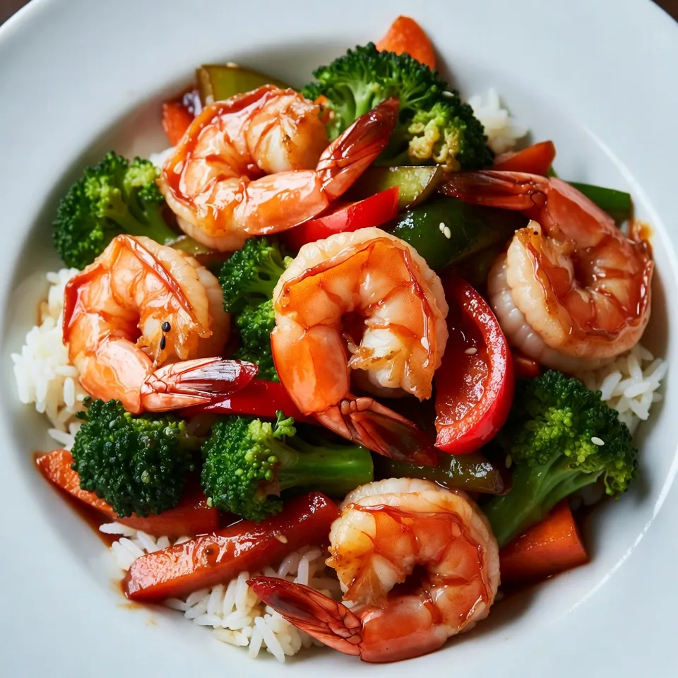 - 1 lb large shrimp, peeled and deveined - 2 cups broccoli florets - 1 red bell pepper, sliced - 1 carrot, thinly sliced - 1/4 cup low-sodium soy sauce - 2 tablespoons honey - 1 tablespoon rice vinegar - 1 teaspoon sesame oil - 2 tablespoons cornstarch - 2 tablespoons vegetable oil - 3 cloves garlic, minced - 1 inch ginger, grated - Sesame seeds for garnish - Cooked rice or noodles for serving Each ingredient plays a key role in this dish. The shrimp add protein and a sweet taste. The broccoli, bell pepper, and carrot add color and crunch. Together, they create a vibrant and healthy meal. The teriyaki sauce is the star. Low-sodium soy sauce keeps it tasty without being too salty. Honey adds sweetness, and rice vinegar gives a nice tang. Sesame oil brings a rich flavor, and cornstarch helps thicken the sauce. You will need vegetable oil to cook everything. Garlic and ginger give the dish a warm aroma. Finally, sesame seeds add a nice crunch on top. Serve this stir fry over rice or noodles for a complete meal. {{ingredient_image_1}} In a small bowl, whisk together these ingredients: - 1/4 cup low-sodium soy sauce - 2 tablespoons honey - 1 tablespoon rice vinegar - 1 teaspoon sesame oil - 2 tablespoons cornstarch Mix until smooth. The sauce will give your shrimp a sweet and savory taste. Next, heat 2 tablespoons of vegetable oil in a large skillet. Use medium-high heat. Add the shrimp. Cook them for about 2-3 minutes until they turn pink. This means they are done. Once cooked, set the shrimp aside on a plate. In the same skillet, add the remaining tablespoon of oil. When it's hot, add: - 3 cloves garlic, minced - 1 inch ginger, grated Stir these for 30 seconds. This will bring out their flavors. Then, add the vegetables: - 2 cups broccoli florets - 1 red bell pepper, sliced - 1 carrot, thinly sliced Stir-fry the veggies for about 4-5 minutes. They should be tender but still crisp. Return the cooked shrimp to the skillet. Pour the teriyaki sauce over the shrimp and vegetables. Toss everything to coat. Cook for another 2 minutes. This will let the sauce thicken and coat the shrimp well. Now you're ready to serve! Look for shrimp that are firm and have a slight ocean smell. Fresh shrimp should not have a strong odor. The best shrimp feel cool to the touch and have a glossy appearance. Avoid those that look dull or have black spots. Buying shrimp with the shell on can offer extra flavor. Aim for tender yet crisp vegetables for the best texture. Broccoli, bell pepper, and carrots should remain bright and crunchy. Cut your veggies into similar sizes for even cooking. This helps them cook at the same rate, ensuring they stay fresh and vibrant. Stir-fry them quickly to lock in their color and nutrients. Customize sweetness or saltiness by adjusting honey or soy sauce. If you want a sweeter dish, add more honey. For a saltier flavor, increase the soy sauce. Feel free to taste the sauce before adding it to the stir fry. This way, you can find the balance that suits your taste buds perfectly. Pro Tips Fresh Shrimp is Key: For the best flavor and texture, use fresh or high-quality frozen shrimp. Thaw frozen shrimp in the refrigerator overnight for optimal results. Prep Ingredients Ahead: To ensure a quick cooking process, chop and prepare all vegetables and ingredients before you start cooking. Stir-frying is a fast-paced method! Adjust Sauce to Taste: Taste your teriyaki sauce before adding it to the stir fry. You can adjust the sweetness or saltiness by adding more honey or soy sauce as needed. Don’t Overcook the Vegetables: Stir-fry the vegetables until they are tender yet crisp. Overcooking can lead to a loss of nutrients and a mushy texture. {{image_2}} You can easily switch the shrimp for other proteins. Chicken works well and cooks quickly. Tofu is a great choice for a vegetarian option. Beef adds a nice, hearty flavor. Each choice brings its own taste and texture to the dish. Just cut them into bite-sized pieces, and follow the same cooking steps. Feel free to mix up the veggies too! Asparagus adds a nice crunch and flavor. Snap peas give a sweet taste and bright color. Bok choy is tender and absorbs the sauce well. You can use any combo you like. Just keep the cooking time similar for best results. If you need a gluten-free meal, swap the soy sauce for tamari. Tamari has a similar flavor but is free from gluten. This small change keeps the dish tasty while meeting dietary needs. Always check labels to ensure all ingredients are gluten-free. You can store leftovers in an airtight container. Keep them in the fridge for up to 3 days. This way, you can enjoy the tasty flavors again soon! Reheating is easy. For the best results, use a skillet. Heat it on medium until warm. If you use a microwave, do it in short intervals. This helps keep the shrimp and veggies nice. If you want to save some for later, freeze the stir fry in a sealed container. It can last up to 1 month in the freezer. When you are ready to eat, reheat it in a skillet for the best taste. Yes, just ensure they are fully thawed before cooking. Frozen shrimp can still taste great. Just remember to drain any excess water after thawing. This step keeps your dish from becoming watery. Add red pepper flakes or sriracha to the sauce. Start with a small amount, then taste. You can always add more if you want it hotter. This makes the dish exciting and full of flavor. It's delicious served over rice, noodles, or with a side of steamed vegetables. Rice absorbs the sauce well, while noodles add a nice chew. Steamed veggies can also add color to your plate. Shrimp turn pink and opaque when properly cooked; they usually take 2-3 minutes. If they curl into a "C" shape, they are done. Overcooking makes shrimp tough, so watch them closely. This blog post showed you how to make Teriyaki Shrimp Stir Fry. You learned about the main ingredients, the easy steps to cook, and how to customize it. Remember to check for fresh shrimp and pick the right veggies for a tasty dish. You can even switch proteins or go gluten-free if you like. With these tips, your meal will be quick and delicious. Try it out and enjoy every bite!