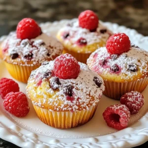 - 1 cup all-purpose flour - 1/2 cup whole wheat flour - 1 cup fresh raspberries (or frozen, thawed) - 1/2 cup semi-sweet chocolate chips - 1/2 cup granulated sugar - 1/4 cup brown sugar - 1 teaspoon baking powder - 1/2 teaspoon baking soda - 1/4 teaspoon salt - 1/2 cup unsweetened applesauce - 2 large eggs - 1/3 cup vegetable oil - 1 teaspoon vanilla extract When making raspberry chocolate chip muffins, use these simple ingredients. The blend of flours gives a nice texture. Raspberries add a burst of flavor, while chocolate chips bring sweetness. Applesauce keeps the muffins moist. - For gluten-free muffins, swap all-purpose flour with a gluten-free blend. - Use dairy-free chocolate chips if you need a dairy-free option. - Each muffin has about 150 calories. - Macronutrient breakdown: roughly 3g protein, 20g carbs, and 7g fat. Understanding the ingredients helps you make these muffins your own. You can customize flavors and make them fit your diet. {{ingredient_image_1}} First, you need to preheat your oven to 375°F (190°C). This step is key for perfect muffins. While the oven heats, line a muffin tin with paper liners or grease it with cooking spray. This helps the muffins release easily after baking. Grab a large bowl and combine the following dry ingredients: - 1 cup all-purpose flour - 1/2 cup whole wheat flour - 1 teaspoon baking powder - 1/2 teaspoon baking soda - 1/4 teaspoon salt Whisk these ingredients together until they blend well. This helps the muffins rise evenly. In another bowl, mix these wet ingredients: - 1/2 cup granulated sugar - 1/4 cup brown sugar - 1/2 cup unsweetened applesauce - 2 large eggs - 1/3 cup vegetable oil - 1 teaspoon vanilla extract Beat them together until the mix is smooth. This adds moisture and sweetness to your muffins. Now, slowly add the wet mixture to the dry ingredients. Stir gently until just combined. Don't overmix! A few lumps are okay. Overmixing can make your muffins tough. Next, gently fold in: - 1 cup fresh raspberries (or frozen, thawed) - 1/2 cup semi-sweet chocolate chips Use a spatula to ensure an even distribution. This helps each muffin have a burst of flavor. Scoop the batter into the muffin tin, filling each cup about 2/3 full. Bake them in your preheated oven for 18-20 minutes. To check doneness, insert a toothpick into the center of a muffin. It should come out clean when ready. Let the muffins cool in the pan for 5 minutes before moving them to a wire rack. This cooling step keeps them soft and delicious. To make perfect muffins, avoid overmixing. Mix the wet and dry ingredients just until combined. This keeps the muffins light and fluffy. A few lumps are okay. Also, use room temperature ingredients. Cold eggs or applesauce can slow down the mixing process. This can lead to dense muffins. Take your ingredients out of the fridge ahead of time for best results. Presentation matters! Serve your muffins warm. Dust them with powdered sugar for a sweet touch. Add a few fresh raspberries on the side. This adds color and flavor. You can also pair them with a scoop of vanilla ice cream. The creamy sweetness balances the tart raspberries. To keep your muffins fresh, store them in an airtight container. They last up to three days at room temperature. For longer storage, freeze them. Wrap each muffin in plastic wrap, then place them in a freezer bag. They can stay fresh for up to three months. To enjoy, let them thaw at room temperature or warm them in the oven. This keeps them soft and tasty. Pro Tips Use Fresh Raspberries: Fresh raspberries provide the best flavor and texture. If using frozen, ensure they are completely thawed and drained to avoid excess moisture in the batter. Don’t Overmix: Be careful not to overmix the batter. A few lumps are perfectly fine and will help keep your muffins light and fluffy. Check for Doneness: To ensure your muffins are baked perfectly, use a toothpick to check for doneness. It should come out clean or with a few crumbs, but not wet batter. Storage Tips: Store any leftover muffins in an airtight container at room temperature for up to 3 days or refrigerate for longer freshness. They can also be frozen for up to 3 months. {{image_2}} You can change the flavor of your muffins easily. Here are two fun ideas: - Lemon Raspberry Muffins: Add lemon juice and zest to the batter. The citrus will brighten the taste and pair well with raspberries. - Peanut Butter Chocolate Chip Muffins: Mix in peanut butter instead of some oil. This gives a nutty flavor that goes great with chocolate. You can swap ingredients based on what you have or need: - Using different fruits or chocolates: Try blueberries, strawberries, or even nuts. You can use dark or white chocolate chips too. - Modifications for dietary needs: For gluten-free muffins, use almond flour or a gluten-free blend. To make it dairy-free, choose plant-based milk and oil. Change your muffins with the seasons for fun flavors: - Fall Spiced Muffins: Add cinnamon, nutmeg, or pumpkin spice to the batter. This gives a warm, cozy taste. - Summer Berry Medley Muffins: Use a mix of summer berries like blackberries and strawberries for a colorful treat. These variations keep your baking fresh and exciting. Enjoy trying new flavors! Yes, you can use frozen raspberries. They work well in muffins. Here are some tips: - Thaw the raspberries before use to avoid extra moisture. - Gently pat them dry with a paper towel. - Fold them in carefully to prevent breaking. To make these muffins healthier, try these ideas: - Use less sugar by reducing granulated and brown sugar by 1/4 cup. - Substitute half the oil with unsweetened applesauce. - Add nuts or seeds for extra fiber and protein. Yes, you can make these muffins vegan. Here are some swaps: - Replace eggs with flax eggs (1 tablespoon ground flaxseed mixed with 2.5 tablespoons water). - Use almond milk or soy milk instead of dairy. - Choose a vegan chocolate chip option. To help muffins rise well, follow these tips: - Use fresh baking powder and baking soda. - Mix wet and dry ingredients separately before combining. - Avoid overmixing the batter; a few lumps are fine. - Fill muffin cups about 2/3 full for optimal rise. - 15 minutes - 20 minutes - 35 minutes - 12 muffins When you get ready to bake Raspberry Chocolate Chip Muffins, knowing the prep and cook times helps a lot. You will spend just 15 minutes prepping. This gives you time to gather all your ingredients. The cook time is about 20 minutes. That’s not long at all for such tasty muffins! In total, you will need about 35 minutes from start to finish. Perfect for a quick snack or breakfast treat! This recipe makes 12 muffins, which is great for sharing. You can enjoy them fresh or save some for later. Just think about how delicious they will taste warm and fresh from the oven. We covered how to make delicious raspberry chocolate chip muffins. You now know the ingredients and easy steps to follow. I shared tips for perfect texture and serving ideas. Don't forget about diet-friendly options and fun flavor variations. Whether you bake these muffins for breakfast or a snack, they will impress everyone. Enjoy your baking adventure and try the different twists we discussed. Your kitchen is now ready for tasty creations!