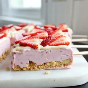 You need 1 pound of fresh strawberries. Start by hulled and slicing them. Fresh strawberries add a sweet and fruity burst to our ice cream bars. Their bright red color makes the bars look appealing. The natural juice from the strawberries enhances the flavor. Mixing them with sugar and lemon juice brings out their sweetness. Let them sit for about 15 minutes to soak up that flavor. For the creamy base, use 1 ½ cups of heavy cream and 1 cup of sweetened condensed milk. The heavy cream gives our bars a rich, smooth texture. Whipping it creates air, making the bars light and fluffy. The sweetened condensed milk adds sweetness and creaminess. Together, they form the perfect blend for our ice cream bars. If you want to jazz up your bars, consider optional toppings. Melt ½ cup of white chocolate chips for a drizzle. This adds a sweet finish and a touch of elegance. You could also consider crushed nuts or extra crushed shortbread cookies for added crunch. These toppings make your strawberry shortcake ice cream bars even more fun and tasty. {{ingredient_image_1}} Start by taking 1 pound of fresh strawberries. Remove the green tops and slice them. Place the sliced strawberries in a large mixing bowl. Add 1/4 cup of granulated sugar and 1 tablespoon of lemon juice. Stir gently to mix everything. Let the strawberries sit for about 15 minutes. This step helps the strawberries release their juices and become sweeter. After 15 minutes, use a fork to mash half of the strawberries. Leave some chunks for texture. Set this mixture aside for later. In a large mixing bowl, pour in 1 1/2 cups of heavy cream. Use a hand mixer or whisk to whip the cream. Beat it until soft peaks form. Be careful not to overwhip, or it will become butter. You want it to be light and fluffy. Once you reach the right texture, gently fold in 1 cup of sweetened condensed milk and 1 teaspoon of vanilla extract. Mix until just combined. This will add creaminess and flavor to your ice cream. Now, let's put everything together. Take a rectangular baking dish, about 9x9 inches. Spread half of the crushed shortbread cookies evenly across the bottom. Pour half of the strawberry ice cream mixture over the cookies. Use a spatula to spread it evenly. Next, sprinkle the remaining crushed cookies on top. Pour the rest of the ice cream mixture over that layer. Smooth the top with a spatula. Cover and place the dish in the freezer for at least 5 hours, or until firm. If you like, melt 1/2 cup of white chocolate chips and drizzle it on top once the bars have set. Let the chocolate harden. When fully frozen, slice into bars and enjoy this cool, creamy treat! To get the best texture in your ice cream bars, whip the cream well. Aim for soft peaks. Soft peaks give a light and fluffy feel. Be careful not to overwhip; it can turn grainy. When you mix in the strawberries, fold gently. This keeps the cream airy and nice. You can mix it up by using other fruits too. Blueberries, raspberries, or peaches work great. Just slice them like you do with strawberries. You may need to adjust the sugar. Some fruits are sweeter than others. Always taste your mixture before freezing. When serving, cut the bars into even pieces. A warm knife helps with cutting through the ice cream. Serve them plain or drizzle with chocolate. You can add sprinkles or nuts for extra fun. Pair them with fresh fruit or whipped cream for a treat! Pro Tips Fresh Strawberries: Using fresh, ripe strawberries will enhance the flavor of your ice cream bars. Look for strawberries that are bright red and firm for the best results. Chill Your Mixing Bowl: For an even fluffier whipped cream, chill your mixing bowl and beaters in the freezer for about 10-15 minutes before whipping the cream. Layering: For a more visually appealing presentation, alternate layers of crushed cookies and strawberry mixture. This creates a nice marbled effect when sliced. Storage: Keep the ice cream bars stored in an airtight container in the freezer for up to two weeks to maintain their freshness and texture. {{image_2}} You can change the cookie base for your strawberry shortcake ice cream bars. Try using graham crackers for a richer flavor. Oreos add a sweet, chocolatey twist. If you want something crunchy, use crushed pretzels. Each choice gives a new taste and texture. This keeps your dessert exciting and fresh. Feel free to mix up the flavors in your bars! Instead of strawberries, use ripe peaches or juicy blueberries. You can also add a splash of almond or coconut extract for a fun twist. For a tropical vibe, mix in some crushed pineapple. These swaps create a unique treat every time. If you want a lighter version, swap the heavy cream for Greek yogurt. This keeps your bars creamy while cutting calories. Use honey or maple syrup instead of granulated sugar for a natural sweet taste. You can also try a dairy-free condensed milk made from coconut. These options let you enjoy a tasty treat with fewer calories. To keep your Strawberry Shortcake Ice Cream Bars fresh, freeze them right after making. Use a clean, airtight container. You can also wrap the bars in plastic wrap before placing them in the container. This extra layer helps prevent freezer burn. Make sure to label the container with the date. This way, you know how long they have been in the freezer. If you have leftovers, place them in a container with a tight lid. Try to eat leftover bars within a month for the best taste. If you plan to store them longer, cut them into individual bars. This method makes it easier to grab one when you want a sweet treat. When you're ready to enjoy a bar, take it out of the freezer. Let it sit at room temperature for about 5 to 10 minutes. This waiting time helps soften the ice cream a bit. You can also run warm water over the outside of the container for quicker thawing. Enjoy your delicious treat! Yes, you can use frozen strawberries. Just thaw them first. Drain excess water to keep the bars from getting too soggy. Frozen strawberries may not be as fresh, but they still taste great. They add a nice sweetness and color to your bars. These bars can last up to two months in the freezer. Make sure to wrap them tightly in plastic wrap or keep them in an airtight container. This helps prevent freezer burn and keeps them fresh. Enjoy them within this time for the best taste. To cut ice cream bars easily, run a sharp knife under hot water. Wipe it dry, then slice through the bars. This helps to create clean edges and prevents the ice cream from sticking. For best results, cut them while still slightly frozen. This guide helped you make delicious ice cream bars using fresh strawberries, cream, and fun toppings. You learned about key steps like mixing flavors and whipping cream. We also covered tips for texture and storage. These bars can vary in flavors and bases, so get creative! Remember, you can use frozen strawberries if needed. With these insights, your homemade treats will impress everyone. Enjoy your tasty creations and share them with friends!