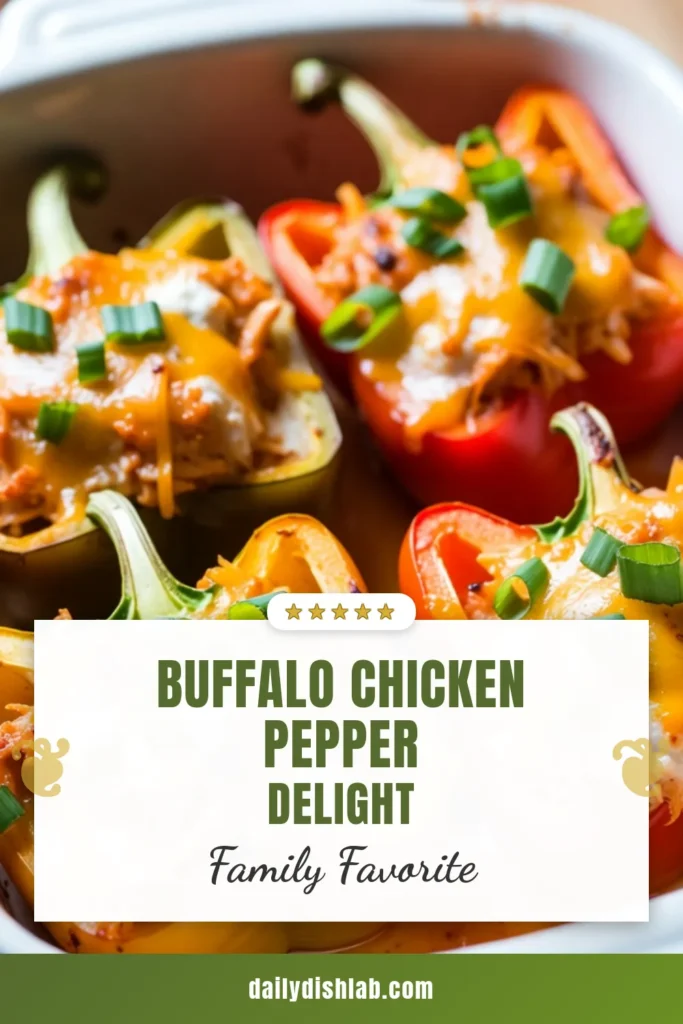 Looking for a delicious and satisfying meal? Try these Buffalo Chicken Stuffed Peppers! This healthy stuffed peppers recipe is packed with flavor and features an easy buffalo chicken recipe that everyone will love. Perfectly seasoned stuffed bell peppers with chicken make for a spicy stuffed peppers recipe that will spice up your dinner. Quick to make and bursting with flavor, save this recipe for your next meal! #BuffaloChicken #StuffedPeppers #HealthyRecipes #EasyDinners
