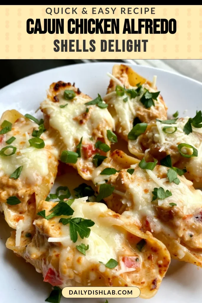 Discover the deliciousness of Cajun Chicken Alfredo Stuffed Shells, a standout in Cajun pasta recipes! This creamy Cajun chicken pasta features jumbo shells filled with tender chicken and a spicy Alfredo blend, making it perfect for family dinners. Elevate your meals with this stuffed jumbo shells recipe that’s easy to prepare and packed with flavor. Save this recipe for a tasty weeknight treat and impress your loved ones! #CajunChickenStuffedShells #AlfredoStuffedPastaShells #StuffedJumboShellsRecipe #CajunPastaRecipes