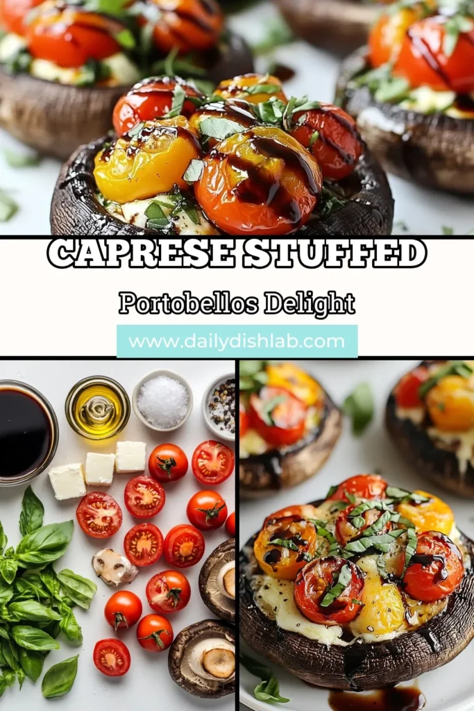 Discover this delicious Caprese stuffed portobello recipe that turns baked portobello mushrooms into a flavorful masterpiece! Perfect for a quick weeknight dinner or a stunning appetizer, these vegetarian stuffed mushrooms are filled with fresh mozzarella, cherry tomatoes, and basil for an easy Caprese salad twist. Impress your guests with this fresh mozzarella Caprese dish! Try it today and elevate your meal! #CapreseStuffedMushrooms #VegetarianRecipes #HealthyEating #MushroomRecipes