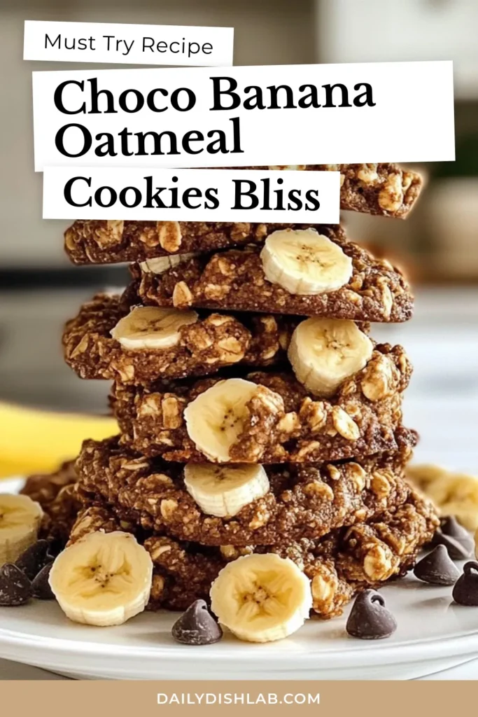 Craving a sweet yet healthy treat? Try these delightful Choco-Banana Oatmeal Cookies! This Healthy Banana Oatmeal Recipe combines rolled oats, mashed bananas, and creamy almond butter, making it an easy cookie recipe with bananas you’ll love. Packed with dark chocolate chips, these Almond Butter Oatmeal Cookies are perfect for snacks or dessert. Indulge guilt-free and save this recipe now! #HealthyCookies #Baking #OatmealCookies #ChocoBananaDelight