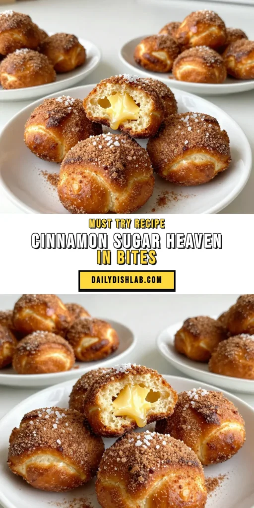 Indulge in the deliciousness of homemade cinnamon sugar pretzel bites! This easy pretzel bites recipe is perfect for any occasion and easy enough for beginners. Enjoy soft pretzel bites with cinnamon, coated in a sweet sugar mixture for the ultimate treat. Bake these pretzel bites and watch them disappear at your next gathering. Try this simple baked pretzel bites recipe today and let the fun begin! #CinnamonSugarPretzelBites #EasyPretzelBites #BakedPretzelBites #PretzelRecipe