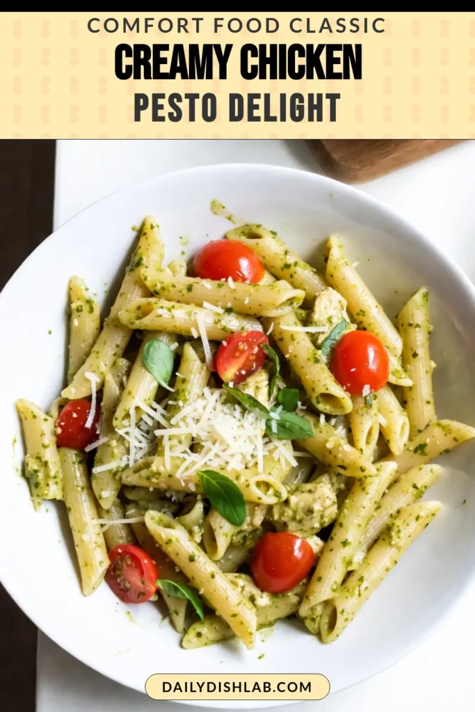 Looking for an easy chicken pasta recipe that delivers on flavor? Try this creamy chicken pesto pasta! Perfect for a quick weeknight dinner, this dish combines tender chicken, basil pesto, and creamy goodness to satisfy your cravings. With cherry tomatoes and Parmesan cheese, it elevates your meal effortlessly. Save this recipe for delicious creamy pasta dishes that your family will love! #CreamyChickenPestoPasta #EasyPastaRecipe #QuickDinner #PastaLovers