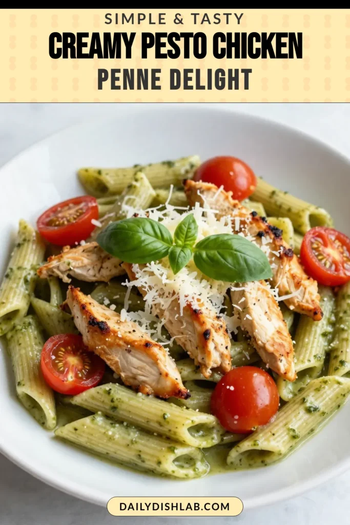 Indulge in this creamy pesto chicken pasta that's perfect for an easy chicken dinner! This penne pasta recipe combines tender chicken, vibrant basil pesto, and a luscious cream sauce for the ultimate Italian pasta experience. Ready in just 30 minutes, it's ideal for weeknight meals or special occasions. Try this delicious creamy pesto chicken penne for a delightful dinner everyone will love! Save now! #PastaRecipes #ChickenDinner #ItalianCuisine #EasyRecipes