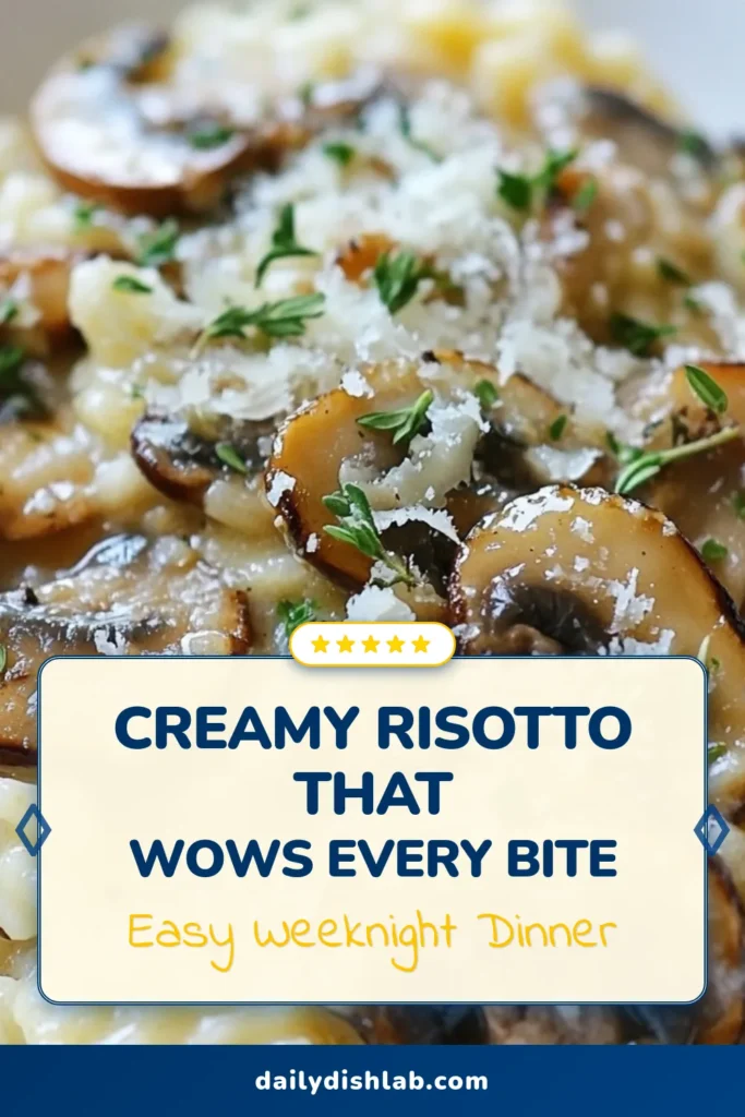 Indulge in this creamy mushroom risotto, a delicious vegetarian risotto recipe that’s easy to prepare. This Arborio rice dish combines the rich flavor of mixed mushrooms with creamy heavy cream and grated Parmesan cheese for a comforting meal. Perfect for any occasion, this easy risotto with mushrooms is sure to impress. Try it tonight and savor every bite! Save for later! #CreamyMushroomRisotto #VegetarianRisotto #ArborioRiceDish #EasyRisottoWithMushrooms