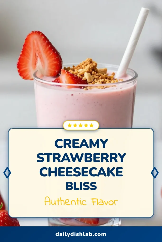 Savor the deliciousness of a Strawberry Cheesecake Smoothie! This Healthy Strawberry Smoothie Recipe combines fresh strawberries, cream cheese, and Greek yogurt for a creamy delight. It's one of the easiest smoothie recipes you’ll ever try, perfect for a quick breakfast or snack. Whip up this Cream Cheese Smoothie in just 10 minutes and enjoy a tasty treat that’s nutritious too! Save this recipe and indulge today! #StrawberryCheesecake #SmoothieRecipe #HealthySmoothies #YogurtSmoothie