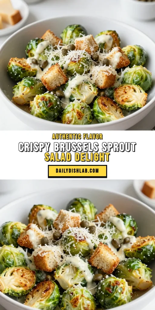 Discover the perfect Crispy Brussels Sprouts Salad with this easy Caesar salad recipe! Featuring roasted Brussels sprouts and a delectable homemade salad dressing, this healthy salad recipe is packed with flavor. Ideal for a light meal or a side dish, it’s a fresh take on a classic. Try this delicious blend of textures and flavors that will impress your family and friends. Save this recipe for your next meal! #BrusselsSprouts #CaesarSalad #HealthyRecipes #SaladLovers