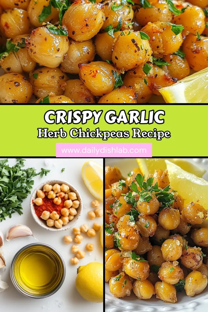 Discover the ultimate healthy snack with this Garlic Herb Roasted Chickpeas recipe! Made with simple ingredients like garlic, olive oil, and herbs, these crispy roasted chickpeas are a delicious vegan-friendly option. Perfect for munching or as a salad topper, these oven roasted chickpeas are not only easy to make, but they also pack a flavor punch. Try this wholesome crispy roasted chickpeas recipe today and elevate your snack game! #HealthySnack #VeganRecipes #ChickpeaSnack #CrispyChickpeas