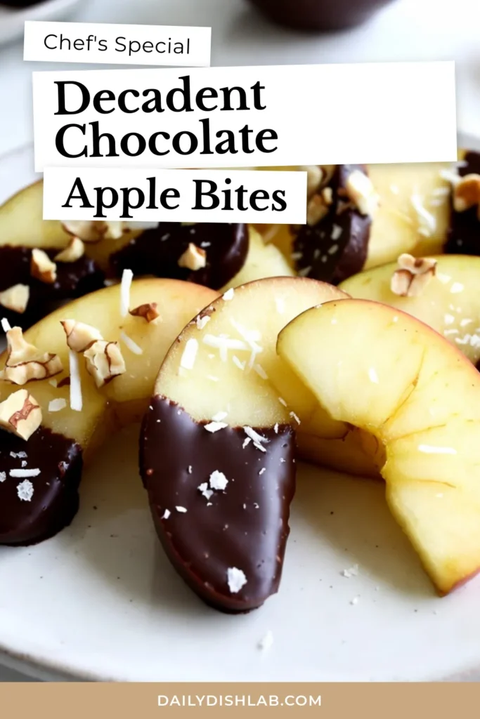 Indulge in these delicious chocolate-covered apple slices for a guilt-free treat! Perfect for satisfying your sweet cravings without compromising on health, these healthy dessert recipes are made with dark chocolate and topped with nuts and coconut. Ideal as easy apple snacks or vegan chocolate treats, they are sure to delight everyone. Try this quick recipe today and elevate your snack game! Save this for later! #HealthyDesserts #VeganTreats #EasySnacks #ChocolateLovers