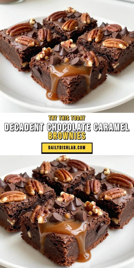 Indulge in the ultimate chocolate experience with our Chocolate Caramel Turtle Brownies! This turtle brownies recipe combines fudgy chocolate caramel brownies with a gooey caramel center and crunchy pecans. Perfect for any chocolate dessert lover, these pecan brownies are sure to impress. Satisfy your sweet tooth with these delicious chocolate dessert recipes. Try them today and save for later! #ChocolateBrownies #TurtleBrownies #DessertRecipes #SweetTreats