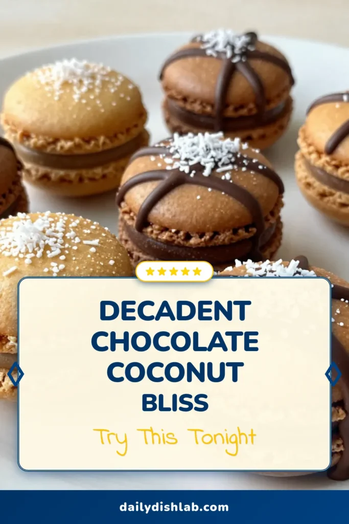 Indulge in the deliciousness of Choco-Coco Delight macaroons with this easy chocolate coconut macaroons recipe! Perfect for sweetened coconut desserts lovers, these homemade macaroons with chocolate are a treat anyone can make. With just a few simple ingredients, create 24 delightful bites of chewy coconut goodness dipped in rich chocolate. Make these today and satisfy your sweet cravings! Save this recipe for later! #ChocoCocoDelight #CoconutMacaroons #HomemadeDesserts #EasyMacaroonRecipe
