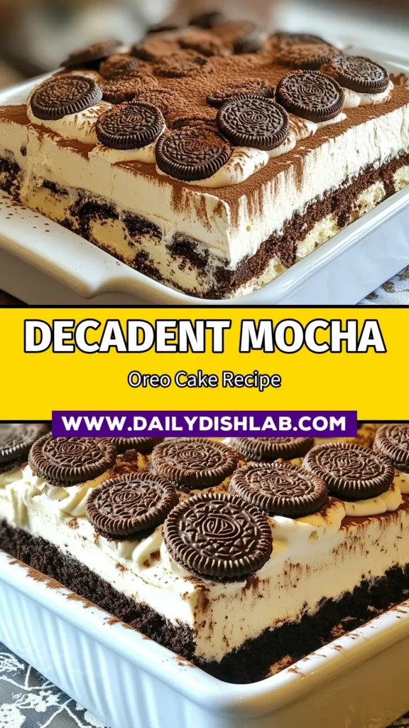Indulge in the decadent Mocha Oreo Icebox Cake, a delicious no-bake Oreo dessert that combines rich chocolate and coffee flavors. This easy Oreo cake recipe features layers of chocolate sandwich cookies soaked in coffee, creamy mascarpone, and whipped cream. Perfect for coffee lovers seeking a refreshing dessert. Try this mascarpone dessert recipe today and make your gatherings sweeter! Save this recipe for later! #MochaOreo #NoBakeDessert #DessertRecipe #OreoCake