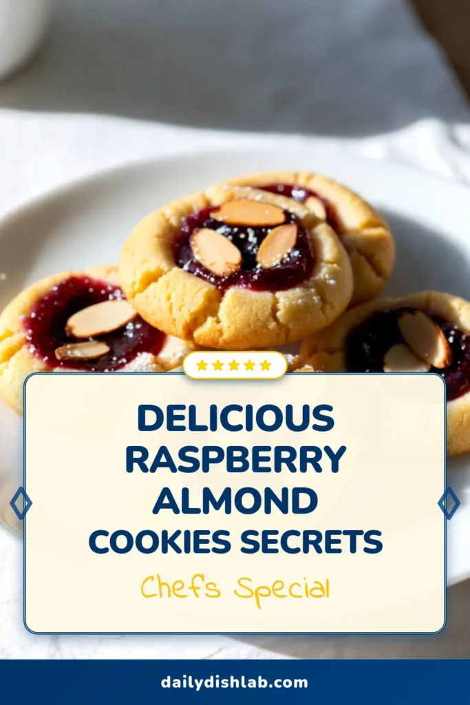 Indulge in these delicious Raspberry Almond Cookies with this easy thumbprint cookie recipe! Perfect for baking with raspberry jam and flavored with almond extract, these cookies will impress everyone. In just 30 minutes, you can create 24 delightful treats to share or enjoy yourself. Don’t miss out on this perfect addition to your dessert table. Save this recipe now for a sweet baking adventure! #RaspberryAlmondCookies #ThumbprintCookies #EasyCookieRecipes #BakingWithJam