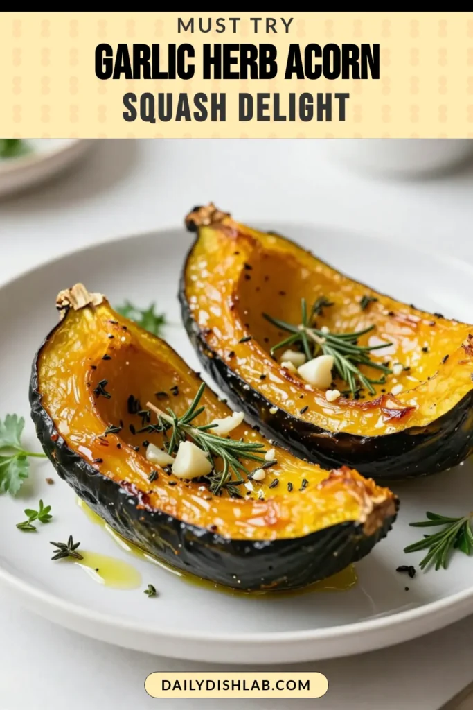 Discover the delightful flavors of Garlic Herb Roasted Acorn Squash, a must-try roasted acorn squash recipe perfect for any meal. This healthy acorn squash side dish features tender acorn squash with garlic and fragrant herbs, making it a vegan acorn squash recipe you’ll love. Follow our simple steps to create this delicious dish that’s sure to impress! Save this recipe for your next gathering! #GarlicHerbRoastedAcornSquash #VeganRecipes #HealthySides #FallCooking