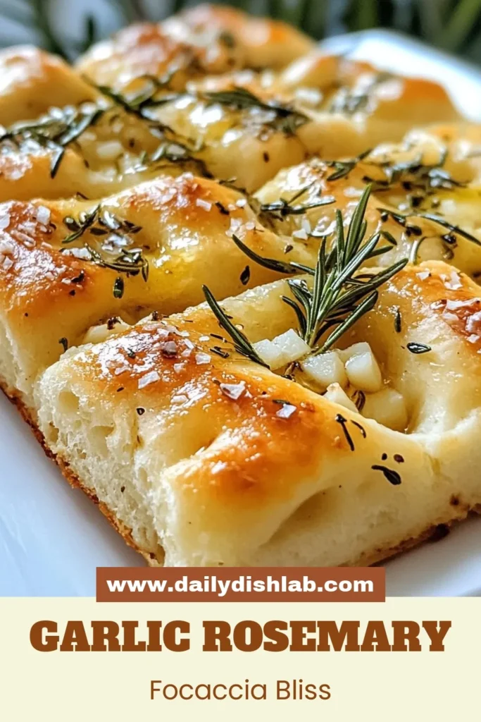 Indulge in this delicious rosemary focaccia recipe that's bursting with flavor! This easy focaccia bread recipe combines aromatic garlic and fresh rosemary for the perfect homemade focaccia. Drizzled with olive oil and topped with flaky sea salt, it’s the ideal side for any meal. Give this garlic focaccia bread a try and impress your family! Save this recipe for a scrumptious bake! #Focaccia #HomemadeBread #GarlicBread #BakingAtHome
