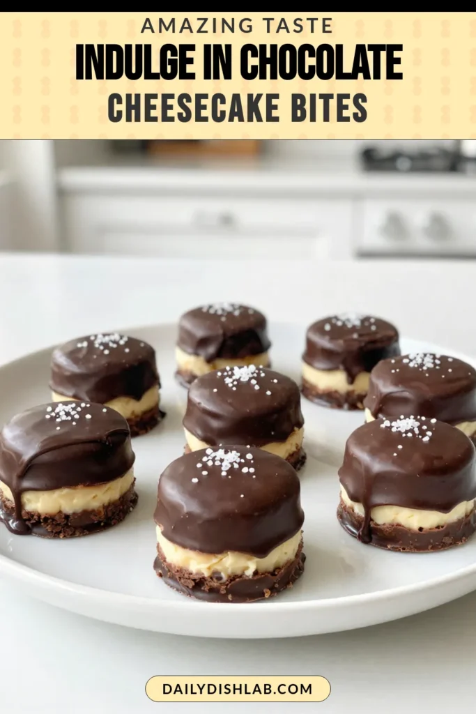 Indulge in these irresistible chocolate covered cheesecake bites, a delightful no-bake cheesecake recipe that’s perfect for any occasion. These easy dessert recipes make homemade cheesecake snacks that are both creamy and decadent. Enjoy your very own bites of heaven, topped with a sprinkle of sea salt for extra flavor. Treat yourself today and save this recipe for later! #DessertRecipes #NoBakeCheesecake #ChocolateDesserts #DecadentSnacks