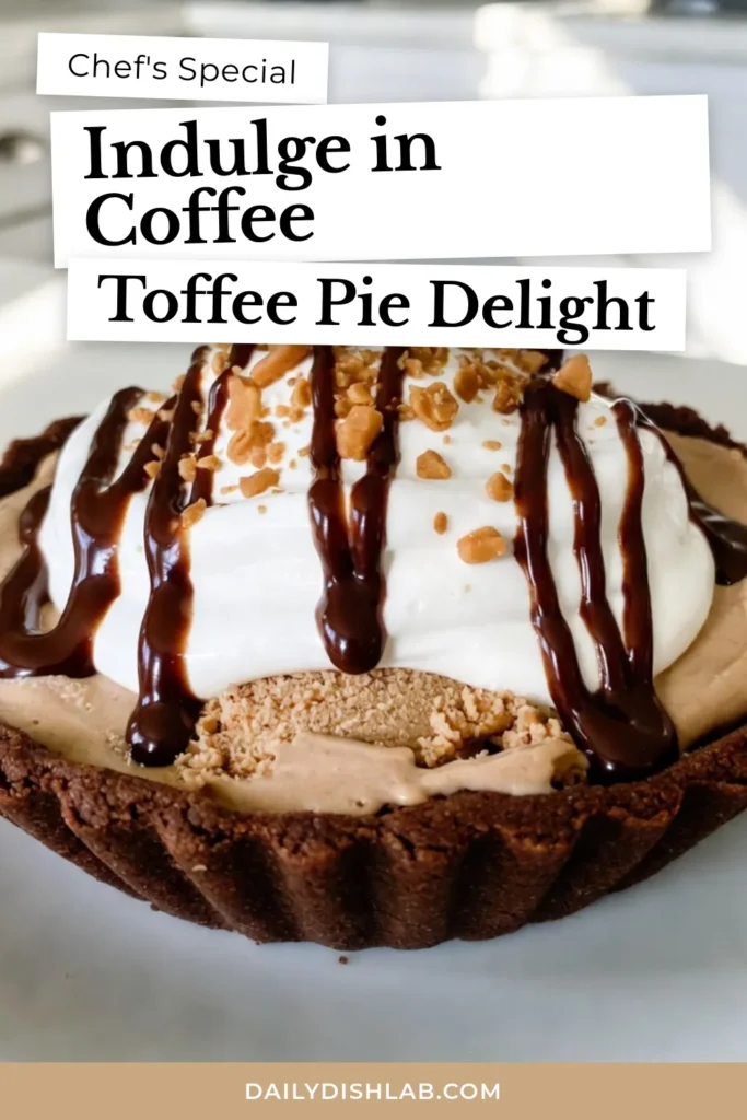 Indulge in a delightful treat with this Coffee Toffee Ice Cream Pie. This no-bake ice cream pie combines the rich flavors of coffee ice cream dessert and the crunch of toffee bits, all nestled in a chocolate cookie crust. Perfect for warm days or special occasions, this Toffee bits recipe is a crowd-pleaser. Make this easy and delicious dessert today! Don’t forget to save it for later! #CoffeeToffeeIceCreamPie #NoBakeDessert #IceCreamPie #ChocolateDessert