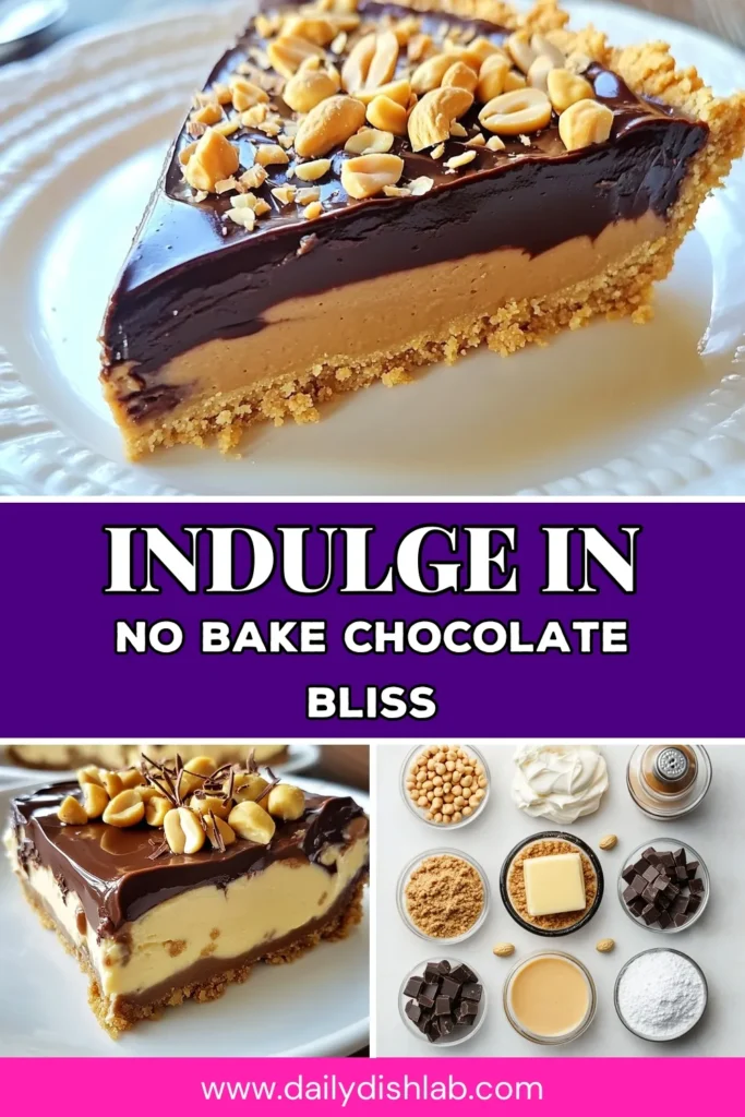 Indulge in this delightful Chocolate Peanut Butter No Bake Pie, the perfect treat for any occasion! This easy chocolate pie features a creamy peanut butter dessert filling on a graham cracker crust, making it one of the best no bake dessert recipes you'll ever try. With simple ingredients, you can whip up this decadent dessert in just 25 minutes! Save this recipe for later and impress your friends and family! #ChocolatePeanutButterPie #NoBakeDessert #EasyChocolatePie #CreamyPeanutButterDessert
