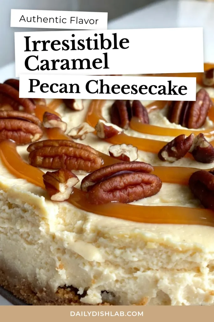 Indulge in this delightful caramel pecan cheesecake recipe! This creamy cheesecake with pecans features a delicious homemade caramel sauce, making it the perfect easy cheesecake dessert for any occasion. With a no-bake option for those who prefer simplicity, this cheesecake will impress friends and family. Don't miss out—try this incredible dessert today! Save this recipe for your next baking adventure! #CaramelPecanCheesecake #DessertRecipes #CheesecakeLovers #EasyBaking