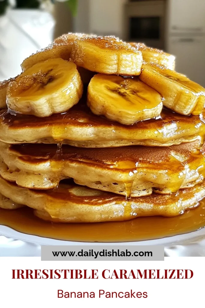 Indulge in these delicious Caramelized Banana Pancakes, the perfect breakfast treat that’s easy to make! This easy banana pancake recipe features homemade pancakes with bananas topped with gooey caramelized bananas and drizzled with maple syrup. Elevate your mornings with this simple breakfast pancakes recipe that everyone will love. Save this recipe for a delightful start to your day! #CaramelizedBananaPancakes #BreakfastIdeas #PancakeRecipe #HomemadePancakes