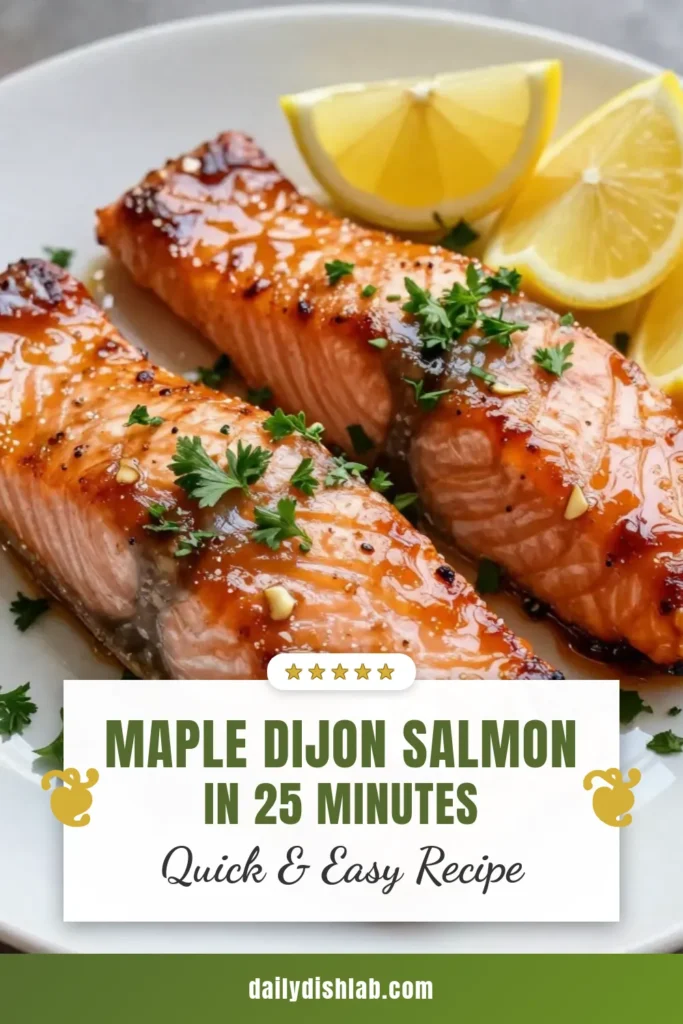 Indulge in this Maple Dijon glazed salmon, a healthy salmon recipe that's both quick and delicious. This baked salmon recipe features flavorful salmon fillets coated in a sweet and tangy maple Dijon glaze. Perfect for an easy salmon dinner, it’s ready in just 25 minutes! Impress your family with this simple yet elegant dish. Save this recipe for your next meal! #MapleDijonSalmon #HealthyDinner #EasySalmonRecipe #SalmonFillets