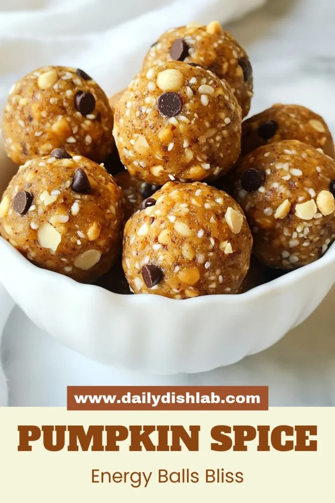Looking for a delicious and healthy fall snack? Try these Pumpkin Spice Energy Balls! These no-bake pumpkin recipes are perfect for quick, nutritious bites. Packed with oats and spices, they are ideal for meal prep and make great healthy pumpkin snacks. Enjoy oatmeal energy bites that are both tasty and satisfying. Whip up a batch today and savor the flavors of fall! Save this recipe for your next snack session! #PumpkinSpice #HealthySnacks #NoBakeRecipes #FallRecipes