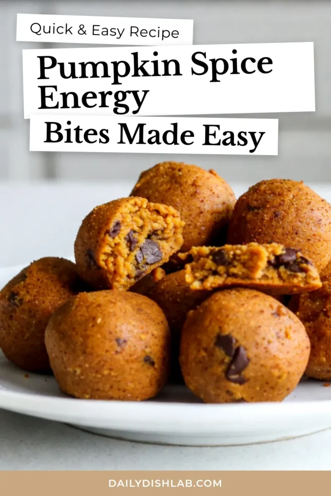 Get ready to enjoy delicious pumpkin spice energy bites! These no-bake pumpkin recipes are perfect for healthy snack ideas that taste great and keep you fueled. Made with simple ingredients like oats, pumpkin puree, and almond butter, these energy bite recipes are easy to whip up in just 15 minutes. Try these pumpkin energy bites for a nutritious treat that everyone will love! Save this recipe now! #PumpkinSpice #HealthySnacks #NoBakeRecipes #EnergyBites