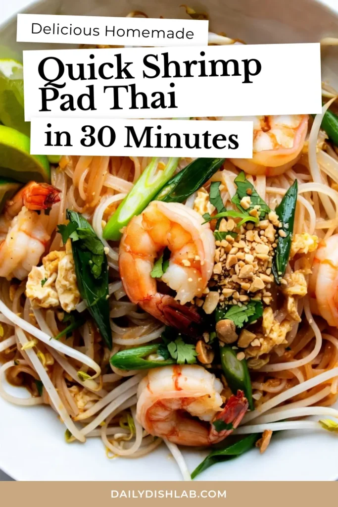 Discover the perfect Easy Shrimp Pad Thai recipe that will bring restaurant flavors to your home! This Quick Pad Thai with Shrimp features tender shrimp, savory Pad Thai noodles, and a delicious stir-fry of fresh ingredients. In just 30 minutes, you can create a delightful Homemade Shrimp Pad Thai that your whole family will love. Try this Shrimp Pad Thai Recipe today and save it for your next meal idea! #ShrimpPadThai #QuickPadThai #PadThaiNoodles #HomemadeShrimpPadThai