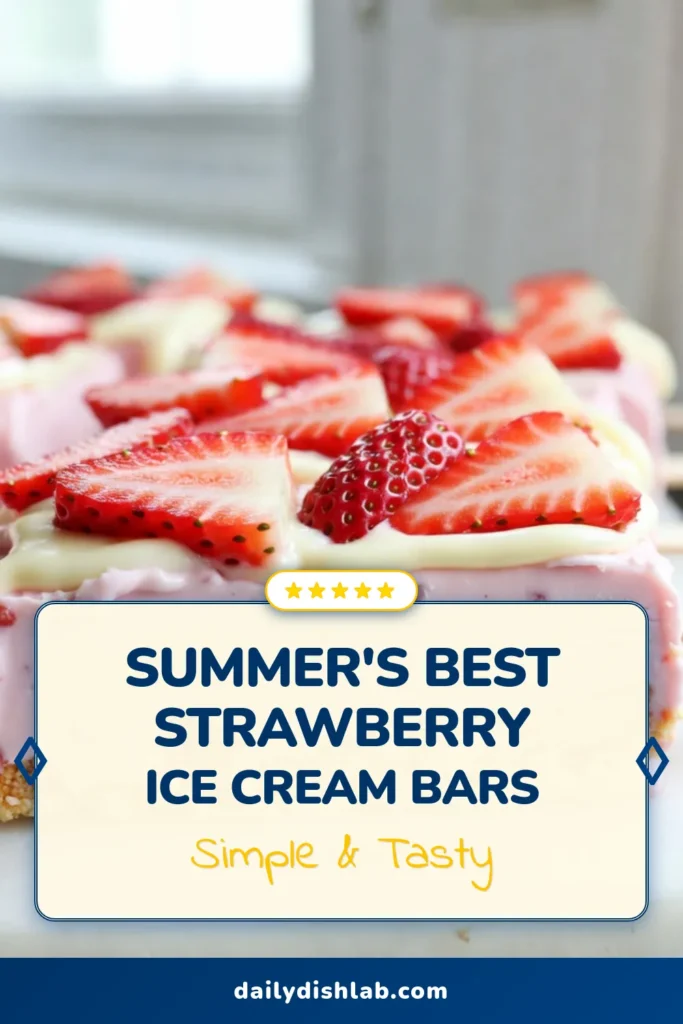 Indulge in the ultimate summer treat with these homemade strawberry shortcake ice cream bars! Perfect for a no-bake dessert, this frozen strawberry dessert combines fresh strawberries, creamy layers, and crunchy shortbread cookies. Whip up these easy summer treats in just 20 minutes and let them freeze! Your family and friends will love this refreshing dessert. Save this recipe for your next gathering! #StrawberryShortcake #IceCreamBars #FrozenDessert #SummerTreats