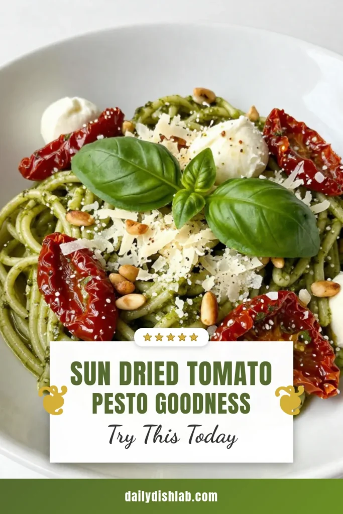 Savor the flavors of this delicious sun-dried tomato pesto pasta, perfect for a quick dinner idea that shines. Whip up this easy pasta recipe in just 30 minutes, using a homemade pesto sauce made from sun-dried tomatoes, fresh basil, and Parmesan. This vegetarian pasta dish is great for any night of the week. Give it a try and impress your family with a simple yet flavorful meal. Save the recipe for later! #PastaRecipes #VegetarianDish #QuickDinner #HomemadePesto