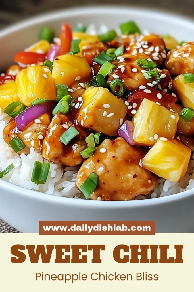 Looking for a quick weeknight dinner? Try this Sweet Chili Pineapple Chicken recipe! This tropical chicken dish combines tender chicken, juicy pineapple, and vibrant veggies in a flavorful stir-fry. Perfect for busy nights, this easy chicken recipe is both delicious and satisfying. Ready in just 40 minutes, it's sure to impress. Save this recipe for a taste of the tropics tonight! #SweetChiliChickenRecipe #PineappleChickenStirFry #EasyChickenRecipes #QuickWeeknightDinner