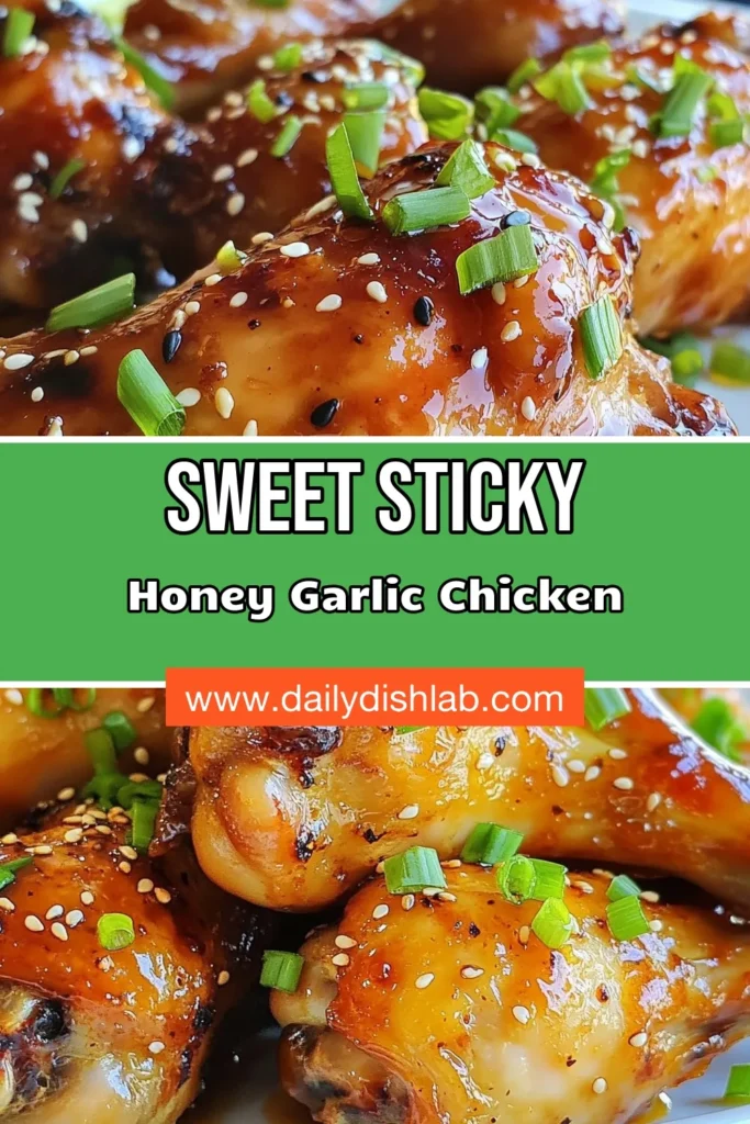 Indulge in these Honey Garlic Chicken Drumsticks for a delicious dinner! This glazed drumsticks recipe features an easy chicken marinade that combines honey, soy sauce, and garlic, ensuring flavor in every bite. Oven-baked for crispy perfection, these honey soy chicken drumsticks are sure to impress. Try this simple recipe today and elevate your weeknight meals! Save this post for your next cooking adventure! #HoneyGarlicChicken #GlazedDrumsticks #EasyChickenRecipe #OvenBakedChicken