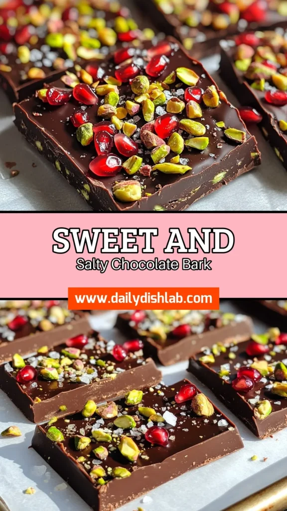 Indulge in the delightful crunch of Pomegranate Pistachio Bark! This dark chocolate bark recipe combines rich dark chocolate with crunchy pistachios and tart pomegranate seeds for a festive treat. Perfect as a healthy chocolate snack, this homemade chocolate bark is easy to make and is sure to impress guests. Sweeten it with honey or maple syrup for extra flavor. Try this delicious festive dessert recipe today and elevate your snack game! Save this recipe! #PomegranateBark #ChocolateSnacks #HomemadeDesserts #FestiveTreats