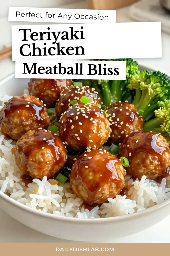 Savor the deliciousness of Teriyaki Chicken Meatball Bowls! This chicken meatball bowl recipe features baked teriyaki meatballs, tender steamed broccoli, and fragrant jasmine rice, creating a healthy teriyaki bowl that’s perfect for weeknight dinners. Easy to make and packed with flavor, these bowls are sure to impress. Give this recipe a try and elevate your meal prep today! #TeriyakiChickenMeatballs #HealthyEating #JasmineRice #DinnerIdeas
