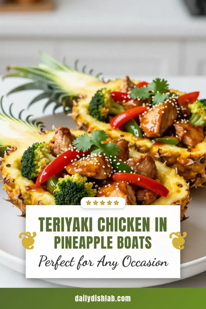 Looking for a delicious and healthy chicken recipe? Try this Teriyaki Chicken Pineapple Boats recipe! Featuring grilled teriyaki chicken served in juicy pineapple shells, this Asian-inspired dish is perfect for summer grilling or a unique dinner option. Packed with veggies and bursting with flavor, it’s a fun way to enjoy healthy chicken recipes. Save this recipe for your next meal and impress your guests! #TeriyakiChickenRecipe #PineappleBoatsRecipe #HealthyChickenRecipes #AsianInspiredDishes