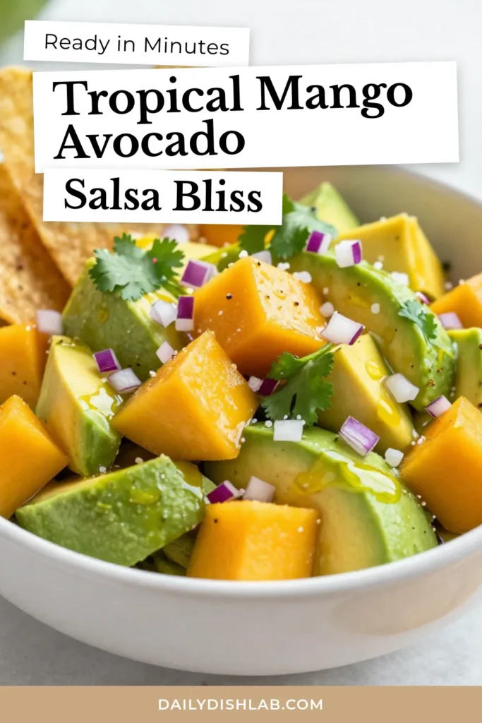 Discover the vibrant flavors of this Mango Avocado Salsa recipe that's perfect for any occasion! Combining fresh mango salsa with creamy avocado, this easy salsa recipe is a healthy delight for your next gathering. Whip up this avocado salsa dip in just 15 minutes and enjoy the refreshing taste. Perfect for parties or a snack! Save this recipe for a burst of flavor! #MangoAvocadoSalsa #SalsaRecipes #HealthyEating #Appetizers