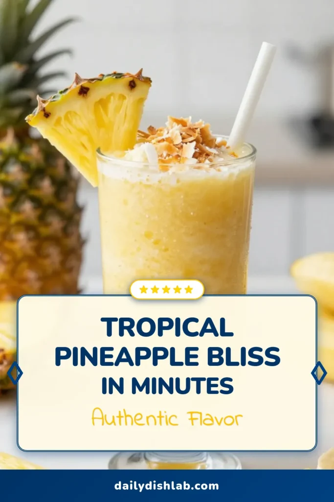 Experience paradise with this Tropical Pineapple Smoothie! This easy coconut milk smoothie recipe combines fresh pineapple and banana for a healthy breakfast treat. Packed with Greek yogurt, it's a delightful way to kickstart your day. Blend it up in just 5 minutes and savor the tropical flavors. Perfect for warm mornings! Save this Healthy Pineapple Banana Smoothie recipe for your next breakfast! #TropicalPineappleSmoothie #CoconutMilkSmoothieRecipe #HealthySmoothie #EasyBreakfastSmoothie