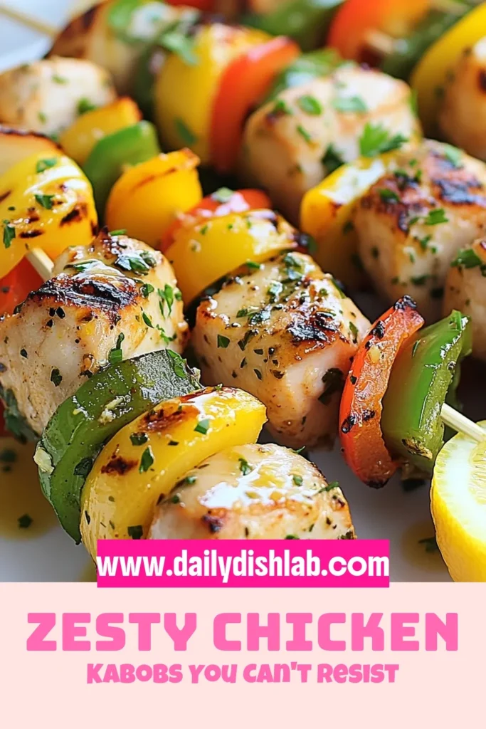 Looking for a delicious grilled chicken kabob recipe? Try these zesty lemon herb chicken kabobs! Marinated in a flavorful lemon herb marinade for chicken, these easy chicken skewers are not only tasty but also healthy chicken kabobs with vegetables. Perfect for summer grilling, this recipe takes just minutes to prepare and delivers a burst of flavor. Save this recipe and elevate your next BBQ! #ChickenKabobs #HealthyRecipes #Grilling #EasySkewers
