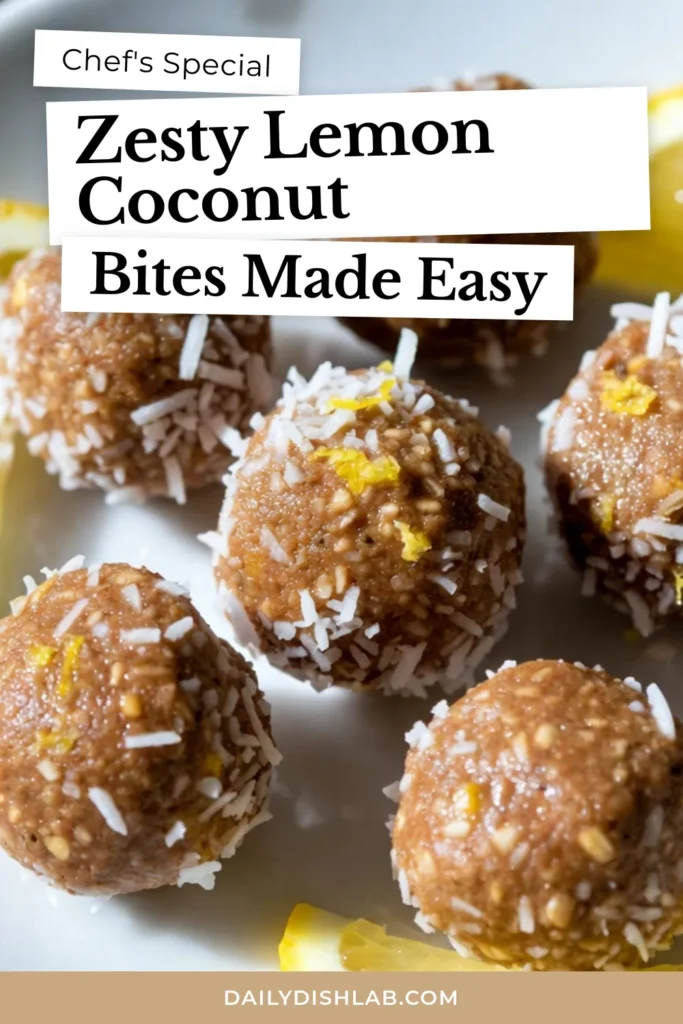 Looking for a delicious and nutritious boost? Try these Lemon Coconut Energy Bites! This Healthy Energy Bites Recipe is perfect for a quick pick-me-up or dessert. Packed with almond butter and fresh lemon, these No-Bake Snack Recipes are vegan and easy to make. Just combine, roll, and chill for tasty Vegan Lemon Snacks! Ready to energize your day? Save this recipe for later! #LemonCoconutEnergyBites #HealthySnack #NoBake #VeganRecipes