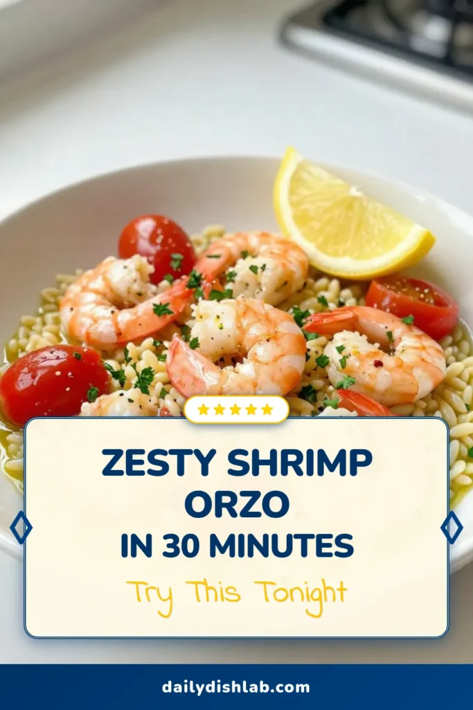 Indulge in this zesty lemon garlic orzo shrimp recipe that is not only delicious but also healthy! This easy orzo with shrimp can be whipped up in just 30 minutes, making it perfect for a quick weeknight dinner. The combination of garlic, lemon, and fresh ingredients creates a flavorful dish you'll love. Try this healthy lemon garlic shrimp and enjoy a nutritious meal. Save this quick orzo dish for later! #LemonGarlicOrzoShrimp #ZestyShrimpPasta #EasyOrzoWithShrimp #HealthyRecipes