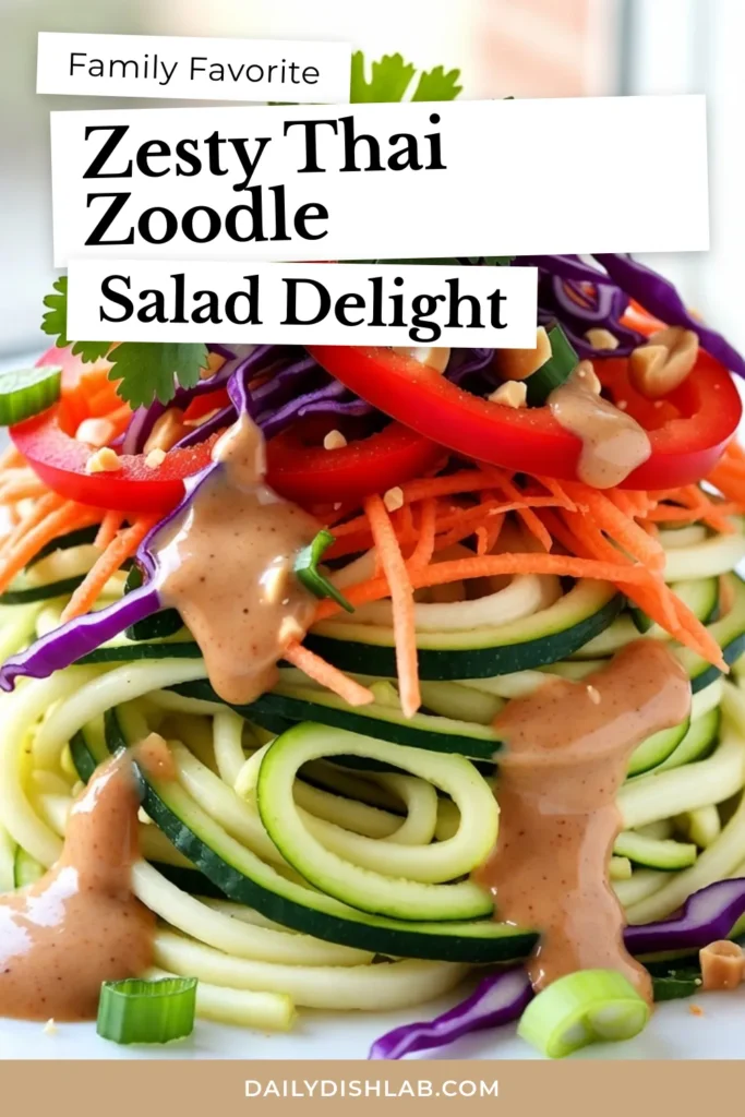 Discover the perfect blend of flavors with this Spicy Thai Peanut Zoodle Salad! Bursting with fresh veggies and drizzled in a creamy gluten-free peanut dressing, this healthy zoodle recipe is both delicious and nutritious. Perfect for lunch or as a vibrant side dish, it's a must-try in your collection of Thai salad recipes. Dive into this refreshing zucchini noodle salad and savor every bite! Save this recipe today! #ZoodleRecipes #HealthyEating #ThaiSalad #GlutenFreeCooking