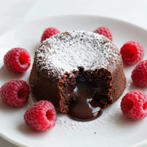 - 1 cup dark chocolate (70% cacao), chopped - ½ cup unsalted butter - 2 large eggs - 2 large egg yolks - ½ cup granulated sugar - 1 teaspoon vanilla extract - ¼ cup all-purpose flour - ½ teaspoon salt - ½ cup fresh raspberries (plus extra for garnish) - Powdered sugar for dusting Dark chocolate is the star. I prefer using chocolate with at least 70% cacao. This gives the cakes a rich flavor. Unsalted butter adds creaminess. It helps make the texture smooth. The eggs and yolks create structure. They also help the center stay gooey. Fresh raspberries add a tart contrast. Their flavor pops against the chocolate. Powdered sugar gives a sweet touch on top. When picking dark chocolate, check the label. Look for high cacao content and few additives. For butter, choose a brand with simple ingredients. Fresh raspberries should be plump and bright. Avoid any that look mushy or dull. Always use fresh eggs. They should be firm and cold. Quality ingredients make a big difference in taste. {{ingredient_image_1}} Start by preheating your oven to 425°F (220°C). While it heats, grease four ramekins with butter. This helps the cakes come out easily. Then, lightly dust each ramekin with flour. Tap out any extra flour. This step keeps the cakes from sticking. Next, take a microwave-safe bowl. Add the chopped dark chocolate and unsalted butter. Heat it in the microwave in 30-second bursts. Stir in between each burst until smooth. Let it cool a little before using it. This chocolate mix gives the lava cakes their rich flavor. In a separate bowl, whisk together the two large eggs, two egg yolks, and granulated sugar. Add in the vanilla extract. Keep whisking until the mixture looks pale and thick. This helps add air to the batter. Now, pour the melted chocolate and butter into this egg mix. Stir until everything is combined. Gently fold in the flour and salt. Do not overmix, or the cakes can turn out dense. Spoon half of the chocolate batter into each ramekin. Place 3-4 fresh raspberries in the center of each one. Then, top with the rest of the batter, dividing it evenly. Place the ramekins on a baking tray and bake for 12-14 minutes. Look for edges that are set but the center should be soft. After baking, let them rest for 1 minute. Carefully invert each ramekin onto a plate. Tap gently to release the cake. Dust with powdered sugar and add extra raspberries for a fresh touch. Enjoy your rich and decadent treat! To get that gooey lava center, timing is key. Bake your lava cakes for just 12 to 14 minutes. The edges should look set, but the middle must remain soft. If you bake too long, you lose the ooey-gooey goodness. Another tip is to use quality chocolate. I recommend dark chocolate with at least 70% cacao. It gives a rich flavor that pairs perfectly with raspberries. One common mistake is overmixing the batter. Gently fold in the flour and salt until they are just combined. Overmixing can lead to a dense cake, which is not what you want. Another mistake is not greasing the ramekins properly. Make sure to grease and flour them well to avoid sticking. This helps the cakes release easily after baking. Lastly, skip the raspberries in the center at your own risk! They add a burst of flavor and sweetness that elevates the dish. Serve your lava cakes warm for the best experience. Dust them with powdered sugar for a nice finish. Fresh raspberries on top add color and flavor. Pair these cakes with a scoop of vanilla ice cream. The cold ice cream contrasts nicely with the warm cake. You could also serve them with whipped cream or a drizzle of chocolate sauce. For a drink, consider a rich coffee or a glass of dessert wine. Both enhance the chocolate and raspberry flavors. Enjoy your decadent treat! Pro Tips Use High-Quality Chocolate: The flavor of the chocolate is the star of this dessert, so choose a good quality dark chocolate for the best results. Don’t Overbake: Keep a close eye on the baking time. The cakes should be set around the edges but still soft in the center for that gooey lava effect. Let Them Rest: Allow the cakes to rest for a minute after baking. This helps them hold their shape when inverted and served. Customize Your Filling: Feel free to experiment with different fruits or even a dollop of nut butter in the center for a unique twist on the classic recipe. {{image_2}} You can switch up the filling in these lava cakes. Try using a mix of fruit. Cherries, strawberries, or even orange zest work great. You can also use creamy peanut butter or Nutella for a twist. Just make sure to add the filling in the center of the batter. It creates a warm surprise when you cut into the cake. While dark chocolate is classic, feel free to explore other types. Milk chocolate gives a sweeter taste. White chocolate adds a creamy richness. You can also blend chocolates for a unique flavor. Just keep in mind that different chocolates may change the baking time. Keep an eye on the cakes as they bake. You can easily make these lava cakes gluten-free. Just swap all-purpose flour for a gluten-free blend. For a vegan version, replace the eggs with flax eggs or applesauce. Use dairy-free chocolate and vegan butter for the best results. These options still give you that gooey center. Enjoy these treats without the worry! To store leftover chocolate raspberry lava cakes, let them cool completely. Place them in a container with a lid. You can keep them in the fridge for up to three days. Be sure to separate layers with parchment paper to avoid sticking. When you want to enjoy a leftover lava cake, you can reheat it easily. Preheat your oven to 350°F (175°C). Place the lava cake on a baking sheet. Heat for about 8-10 minutes. This method warms the cake while keeping the center soft and gooey. You can also use a microwave, but be cautious. Heat in short bursts of 15 seconds to avoid overcooking. If you want to keep your lava cakes longer, freezing is a great option. After they cool, wrap each cake in plastic wrap. Then place them in a freezer-safe bag. You can freeze them for up to two months. When you’re ready to eat, thaw them in the fridge overnight. Reheat as mentioned above for the best results. Yes, you can prepare the batter ahead. Store it in the fridge for up to 24 hours. Just remember to let it warm up a bit before baking. This way, you can bake them fresh when you're ready to enjoy. If you don’t have dark chocolate, you can use semi-sweet chocolate. It will give a sweeter flavor. You can also try bittersweet chocolate for a richer taste. Just keep in mind, the taste will change slightly. Check the edges of the cakes. They should look set and firm. The center should still be soft to the touch. If you insert a toothpick, it should come out with some batter, not clean. This means you have a nice lava center. Yes, you can use frozen raspberries. Just make sure to thaw them first. Pat them dry to avoid excess moisture in the batter. Fresh raspberries will give a better texture and flavor, so use them if you can. Store any leftover cakes in an airtight container. Keep them in the fridge for up to two days. When you’re ready to eat, you can reheat them in the oven or microwave for a warm treat. Yes, you can freeze the batter. Just place it in a freezer-safe container. It will last for about a month. When you’re ready to bake, thaw the batter in the fridge overnight before using. Serve your lava cakes with whipped cream or vanilla ice cream. They pair well with fresh berries too. A drizzle of chocolate sauce or raspberry sauce adds a nice touch. Our blog post covered how to make delicious lava cakes. We looked at the right ingredients, preparation steps, and tips to avoid failure. You learned about storage methods and how to customize your cakes. Remember, the key is using quality ingredients and watching your baking time closely. With these tips, you can bake a perfect dessert every time. Enjoy your baking, and treat yourself to a rich, chocolatey delight!