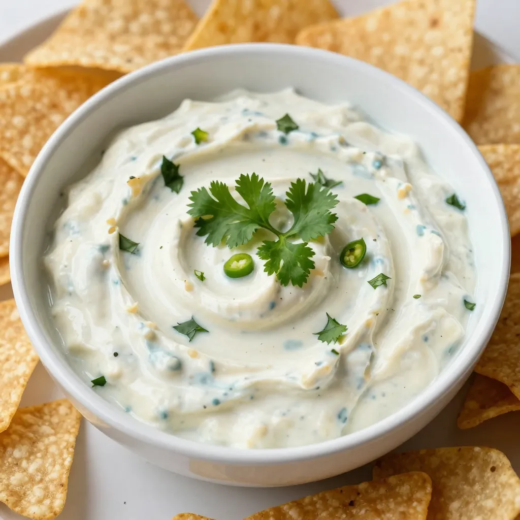 - 1 cup sour cream - 1/2 cup mayonnaise - 1 fresh jalapeño, seeds removed and chopped - 1 cup fresh cilantro, chopped The main ingredients create a rich flavor. Sour cream gives creaminess. Mayonnaise adds a smooth texture. The fresh jalapeño brings heat, while cilantro adds brightness. - 2 cloves garlic, minced - 1 tablespoon lime juice - 1/2 teaspoon ground cumin - Salt and pepper to taste Adding garlic boosts flavor depth. Lime juice gives a zesty kick. Ground cumin adds warmth. Salt and pepper enhance all the tastes. Each ingredient works together, making the dip special. {{ingredient_image_1}} First, grab a medium bowl. Add 1 cup of sour cream and 1/2 cup of mayonnaise. Mix these two until smooth and well blended. This base makes the dip creamy and rich. Next, add the fun stuff! Put in 1 fresh jalapeño, chopped, 1 cup of chopped cilantro, and 2 minced garlic cloves. Squeeze in 1 tablespoon of lime juice and sprinkle in 1/2 teaspoon of ground cumin. Mix everything together until it is evenly combined. The smell will make your mouth water! Now, it's time to season. Add salt and pepper to taste. This step helps balance all the flavors. Cover the dip and refrigerate it for at least 30 minutes. This waiting time allows the flavors to meld. The longer it sits, the better it tastes! To make this dip just right, you can adjust the salt and pepper. Start with a pinch of salt. Mix well, then taste. If it needs more salt or pepper, add a little more. This step helps the flavors pop. You can also switch some ingredients if you have dietary needs. For a lighter option, use Greek yogurt instead of sour cream. If you want a vegan version, try plant-based mayo and yogurt. These swaps keep the dip creamy and tasty. This dip shines when served with tortilla chips. The crunch pairs well with the creamy dip. Fresh veggies like carrots or cucumbers also work great. They bring a nice crunch and color. You can use this dip as a zesty topping for tacos too. It adds flavor and moisture to each bite. Just spread some on your taco and enjoy the mix of flavors. Pro Tips Use Fresh Ingredients: Always opt for fresh cilantro and jalapeños to enhance the flavor and freshness of the dip. Adjust Spice Level: For a milder dip, remove all the seeds and membranes from the jalapeño, or use a smaller amount. Chill Before Serving: Allowing the dip to chill for at least 30 minutes helps the flavors meld beautifully. Experiment with Add-ins: Consider adding diced tomatoes or avocado for additional texture and flavor variations. {{image_2}} You can make this dip even spicier. Just add extra jalapeños. If you want more heat, try other hot peppers like serranos or habaneros. These peppers can give the dip a nice kick. Adjust the amount based on your taste. Start with half a jalapeño, then add more as you like. If you want a healthier option, use Greek yogurt. It adds creaminess and protein. You can swap out sour cream or mayo for Greek yogurt. The flavor stays rich and tasty, but it's lighter. This change works well if you're watching your calories. Get creative with herbs! You can add parsley or dill to the dip. These herbs can change the taste and make it more unique. Just chop them finely and mix them in. Experimenting with different herbs can open up new flavor profiles. To keep your creamy jalapeño cilantro dip fresh, store it in the fridge. First, place it in an airtight container. This helps lock in the flavors and keeps it safe from other odors. The dip can last for about 3 to 5 days. Always check for any signs of spoilage before using it again. If you want to store the dip for a longer time, consider freezing it. Use a freezer-safe container and leave some space at the top. This allows the dip to expand as it freezes. To thaw, move it to the fridge the night before you want to use it. Stir well before serving to regain its creamy texture. Creamy Jalapeño Cilantro Dip lasts about 3 to 5 days in the fridge. Store it in an airtight container to keep it fresh. The flavors will get better over time. Just give it a good stir before serving again. Yes, you can make this dip ahead of time. In fact, it tastes best after chilling for at least 30 minutes. Making it a day early allows the flavors to blend nicely. Just cover it well and store it in the fridge. Yes, you can make this dip vegan easily. Swap the sour cream and mayonnaise for vegan alternatives. Use cashew cream or a store-bought vegan sour cream. These swaps keep the dip creamy and tasty while fitting a vegan diet. This blog post shared how to create a creamy jalapeño cilantro dip. You learned the main ingredients, like sour cream and fresh jalapeño. I showed you step-by-step instructions for mixing flavors and suggested tips for serving. Remember, you can adjust ingredients to suit your taste. Whether you go spicy or creamy, have fun with it! Enjoy this dip at your next gathering; it's sure to impress!