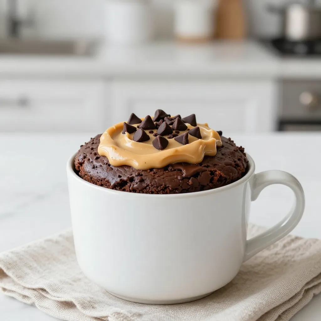 Here’s what you need for the chocolate peanut butter mug cake. Gather these simple items: - 4 tablespoons all-purpose flour - 2 tablespoons unsweetened cocoa powder - 2 tablespoons sugar - 1/8 teaspoon baking powder - A pinch of salt - 3 tablespoons milk - 2 tablespoons creamy peanut butter - 1 tablespoon vegetable oil - 1/4 teaspoon vanilla extract - Optional: chocolate chips for extra indulgence These ingredients come together quickly. Each plays a key role. The flour gives structure. Cocoa adds rich chocolate flavor. Sugar sweetens the mix. Baking powder makes it rise. Salt enhances all the tastes. Milk adds moisture. Peanut butter provides creaminess and taste. Vegetable oil keeps it soft. Vanilla adds a warm note. If you love chocolate, toss in some chocolate chips. You can find all these ingredients at your local store. Make sure to measure them well. Accurate amounts give the best results. Now that you know what you need, you're ready to begin your mug cake adventure! {{ingredient_image_1}} - Combine dry ingredients in the mug Start by taking a microwave-safe mug. Add 4 tablespoons of all-purpose flour, 2 tablespoons of unsweetened cocoa powder, 2 tablespoons of sugar, 1/8 teaspoon of baking powder, and a pinch of salt. Whisk these together well. This mix gives your cake its base. - Mix wet ingredients in a separate bowl In another bowl, add 3 tablespoons of milk, 2 tablespoons of creamy peanut butter, 1 tablespoon of vegetable oil, and 1/4 teaspoon of vanilla extract. Stir these until the peanut butter blends in smoothly. This adds flavor and moisture. - Combine wet and dry mixtures Pour the wet mixture into the mug with the dry mix. Stir gently until everything comes together. Make sure there are no flour pockets. If you want, fold in some chocolate chips for extra fun! - Microwave the mug cake Place the mug in the microwave. Cook it on high for 1 minute. Keep an eye on it, as microwaves can vary. The cake should rise and look set but still soft in the middle. If it looks wet, heat it in 10-second bursts until it’s done. - Cool and serve After microwaving, let the mug cake cool for a minute. This makes it safe to eat. For an extra treat, add whipped cream or a drizzle of chocolate syrup on top. Enjoy your quick and easy dessert! - Avoiding overmixing When you mix the batter, stop as soon as the dry and wet ingredients blend. Overmixing makes the cake tough. You want it to be light and fluffy. A few flour pockets are okay. They will cook out in the microwave. - Adjusting microwave time Every microwave is different. Start with one minute, but watch closely. If it looks wet in the middle, add time in ten-second bursts. You want it set but a little gooey. This makes it extra tasty! - Adding the right toppings Toppings can change your mug cake game. A dollop of whipped cream adds creaminess. Drizzling chocolate syrup boosts the chocolate flavor. You can also sprinkle chocolate chips on top for extra indulgence. Get creative with your favorites! Pro Tips Use a Larger Mug: A larger mug will prevent overflow during microwaving, giving your cake room to rise without making a mess. Experiment with Flavors: Feel free to add different mix-ins like nuts or dried fruits for a unique twist on this classic mug cake. Check Microwave Power: Microwaves can vary greatly in power; it’s best to start with 1 minute and add additional time in 10-second intervals if needed. Serving Suggestions: Enhance your mug cake by adding toppings like whipped cream, chocolate syrup, or fresh fruit for extra flavor and presentation. {{image_2}} You can make this mug cake even more fun by swapping some ingredients. Here are some ideas: - Different nut butters: Try almond butter or cashew butter instead of peanut butter. Each will give a unique taste. - Alternative sweeteners: If you want less sugar, use honey, maple syrup, or stevia. These can add new flavors too. - Mix-in suggestions: Want to jazz it up? Add chopped nuts like walnuts or pecans. You can also toss in fruits like banana slices or berries for extra sweetness. These swaps let you make this cake your own. Feel free to experiment with flavors and textures. Enjoy a new treat every time! Yes, you can store leftover mug cake. To keep it fresh, cover the mug with plastic wrap or transfer it to an airtight container. Store it in the fridge for up to two days. When you want to enjoy it again, reheating is easy. Place the mug cake in the microwave for about 10 to 20 seconds. Check it every few seconds to avoid overheating. The goal is to warm it up, not cook it again. If you want to add a tasty touch, try adding a little whipped cream or extra peanut butter on top when reheating. This will bring back that delicious flavor and make it feel fresh again. Enjoy your treat! Can I make this mug cake without an egg? Yes, you can make this mug cake without an egg. The recipe does not require one. The combination of flour, cocoa, milk, and peanut butter keeps it moist and tasty. How do I know when my mug cake is done? You will know your mug cake is done when it rises and looks set. It should be slightly gooey in the middle. If it is still wet, microwave in 10-second intervals until it looks finished. Can I double the recipe for two servings? Yes, you can double the recipe. Just use two mugs and divide the ingredients evenly. Microwave each mug separately for the best results. Is there a gluten-free version available? Yes, you can make a gluten-free version. Simply swap the all-purpose flour for a gluten-free flour blend. This keeps the taste and texture delicious while meeting your needs. This blog post covered how to make a tasty mug cake with simple ingredients. You learned to mix dry and wet items and microwave them with ease. I shared tips for perfecting your cake and some fun variations. You can even store leftovers or reheat them later. Remember, this mug cake is quick, easy, and flexible, making it a great treat. Get creative with your flavors and enjoy baking!
